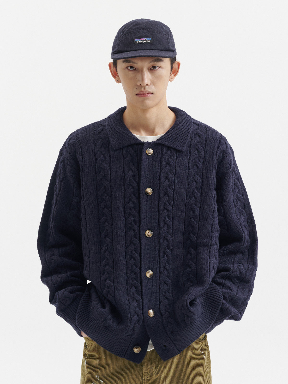 ケーブル編みルーズフィット ニットカーディガン N6386