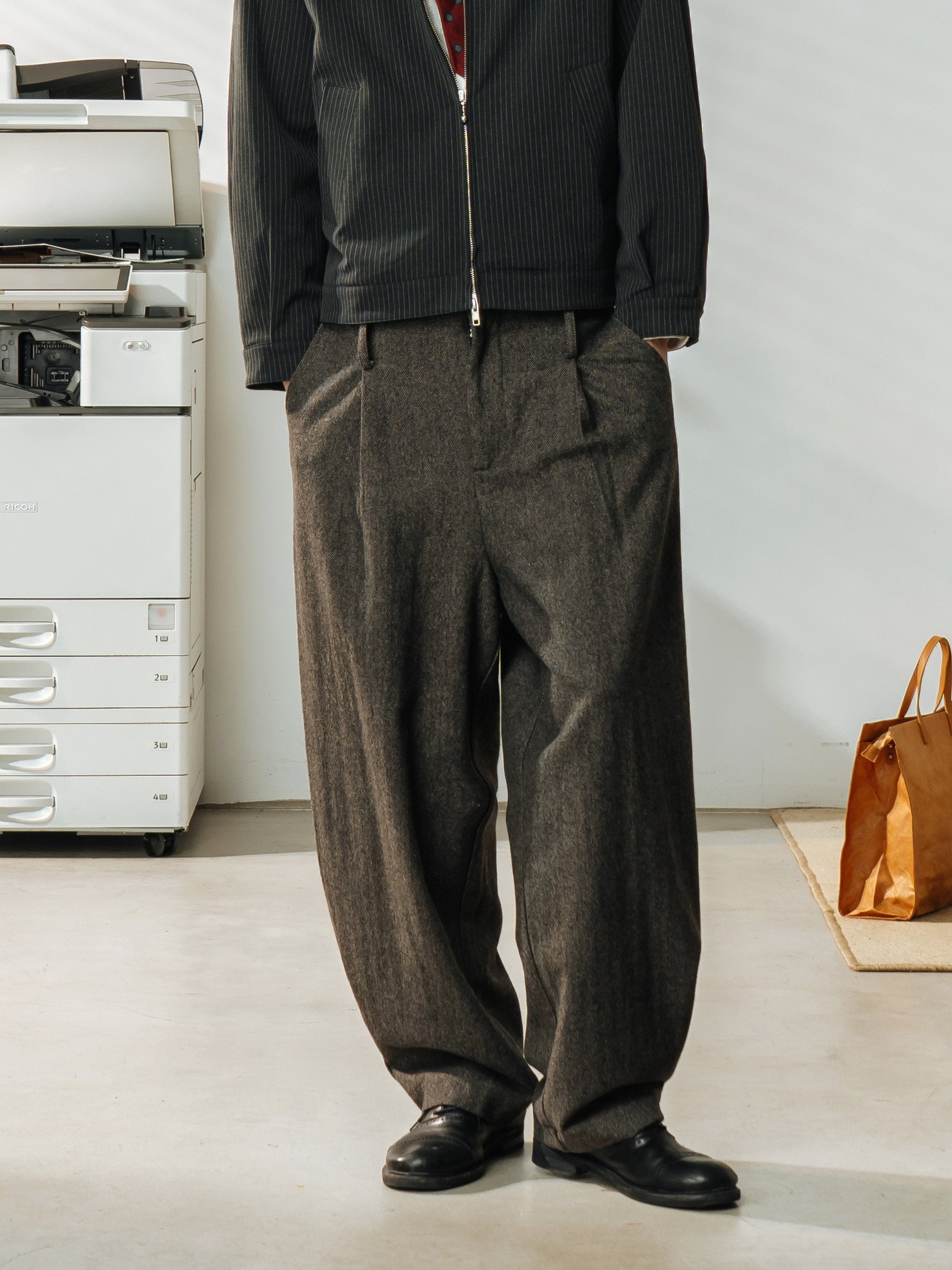 ウール混 ツイードカーブパンツ ルーズフィット N6399