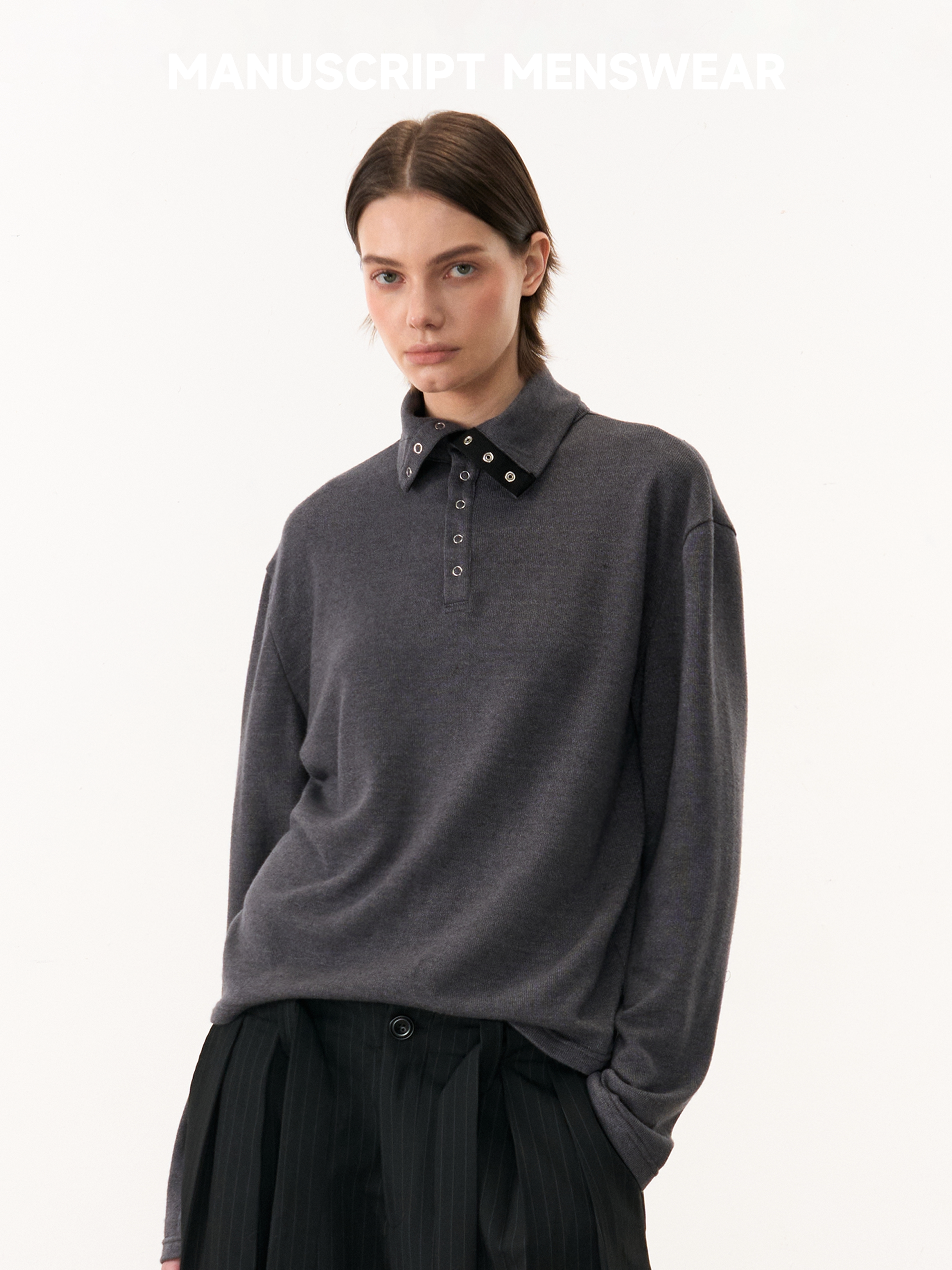 ムースタッチ 配色ハイネック ボタンロングT N6587