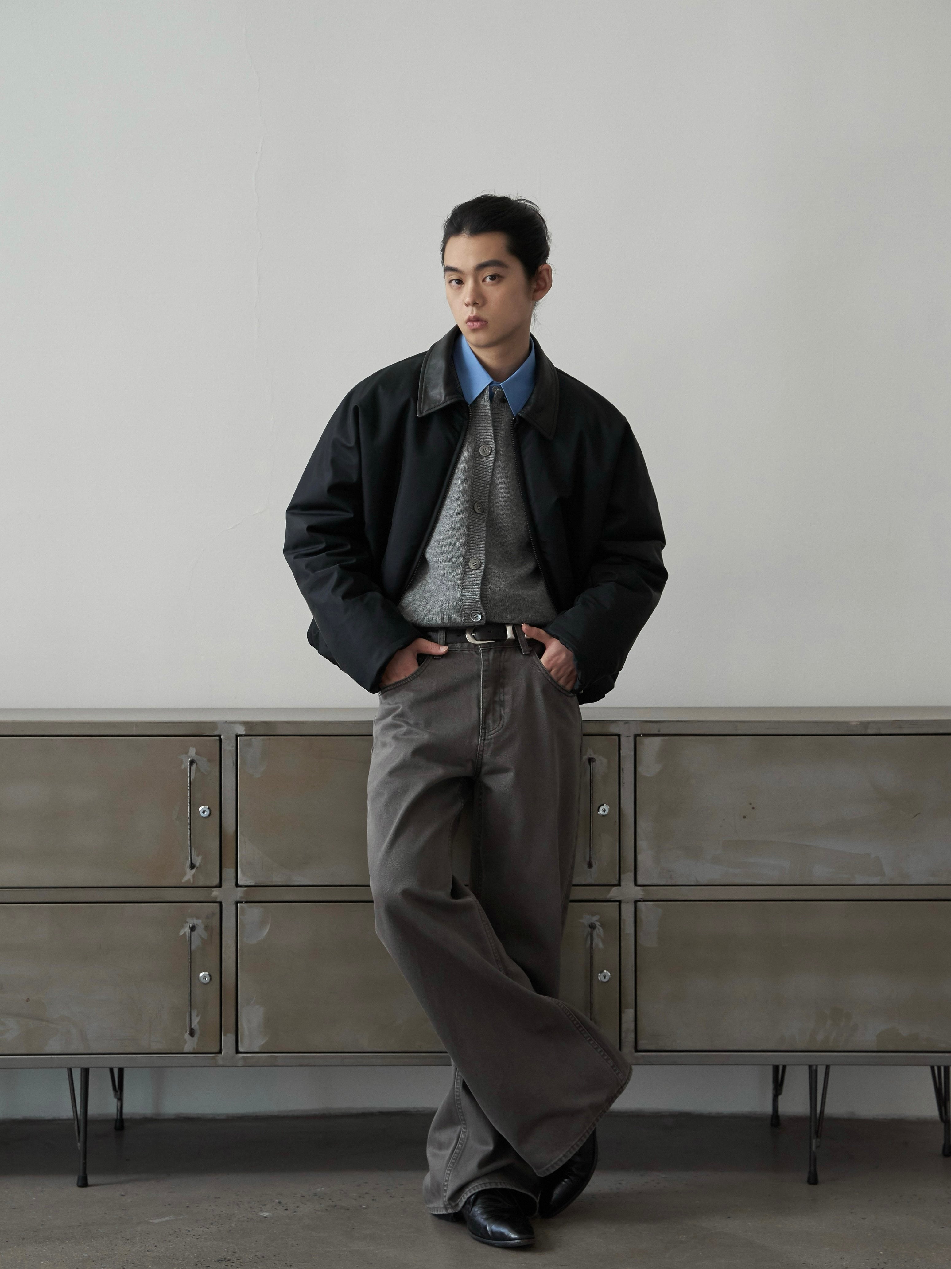 レザーカラー 解構パデッド ナイロンブルゾン N6462