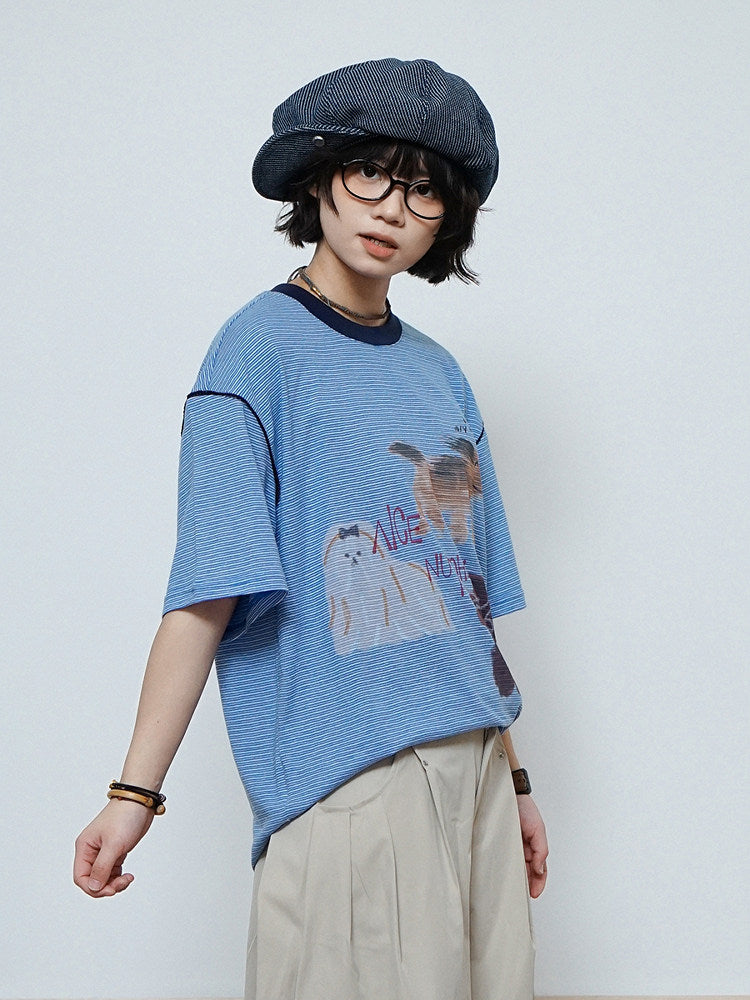 ボーダー アニマルグラフィック リンガーTシャツ N6866