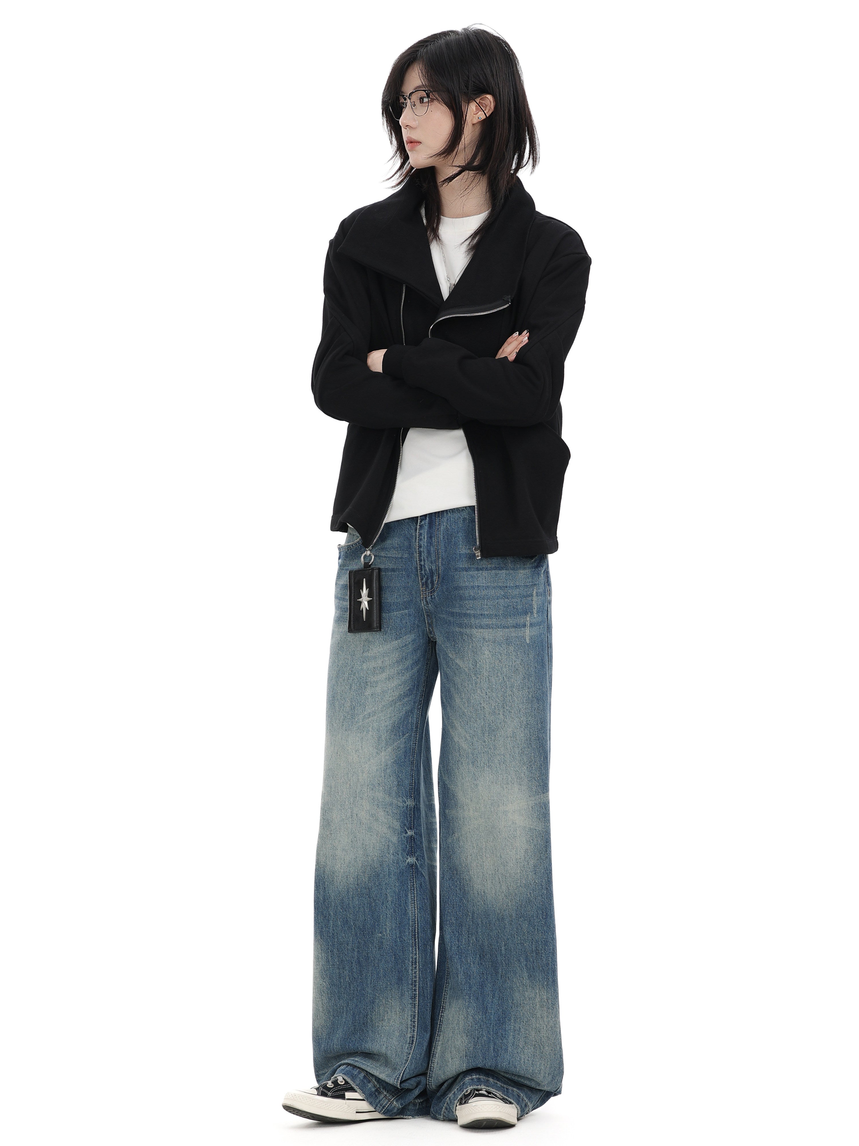 フェード加工 セミフレアデニムパンツ N6799