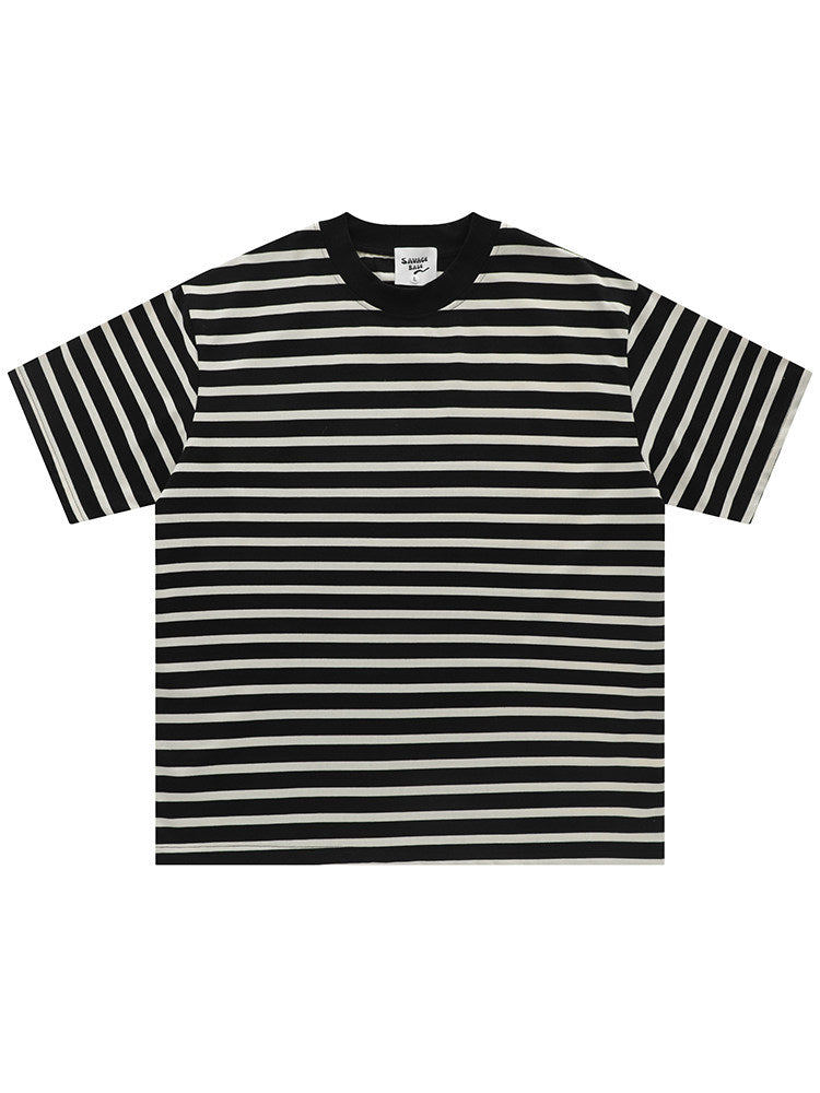 太ボーダー オーバーサイズ クルーネックTシャツ N6990