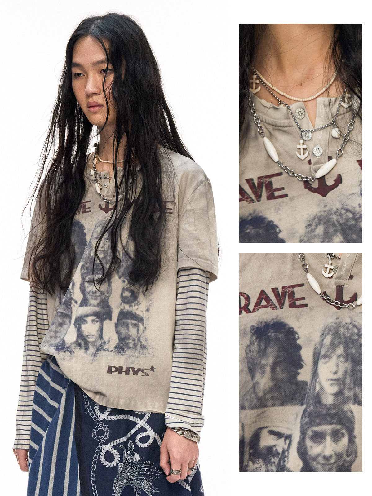 ヴィンテージプリント レイヤードロンT N6752