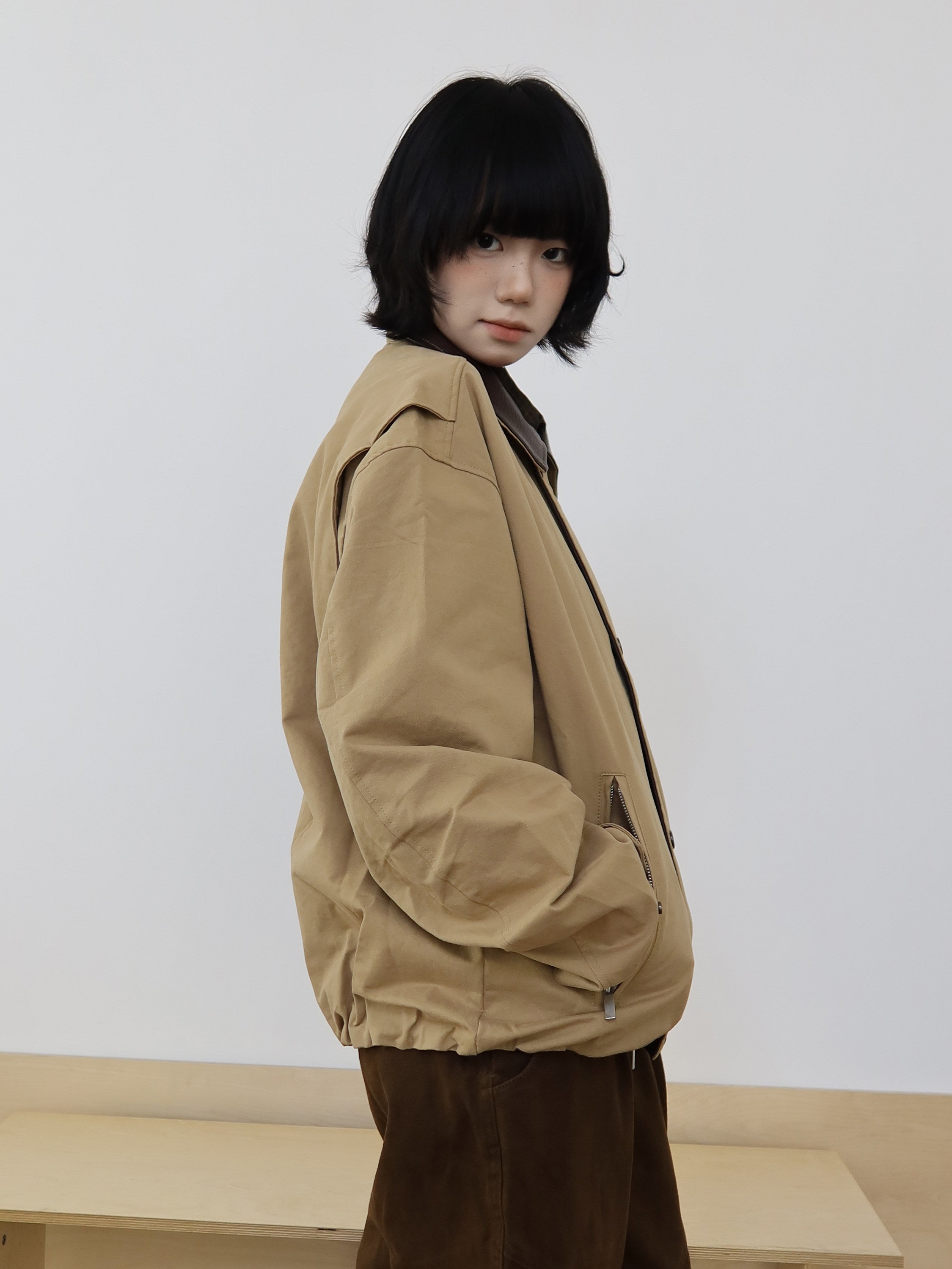 コントラストレザー襟 バーンジャケット N6496