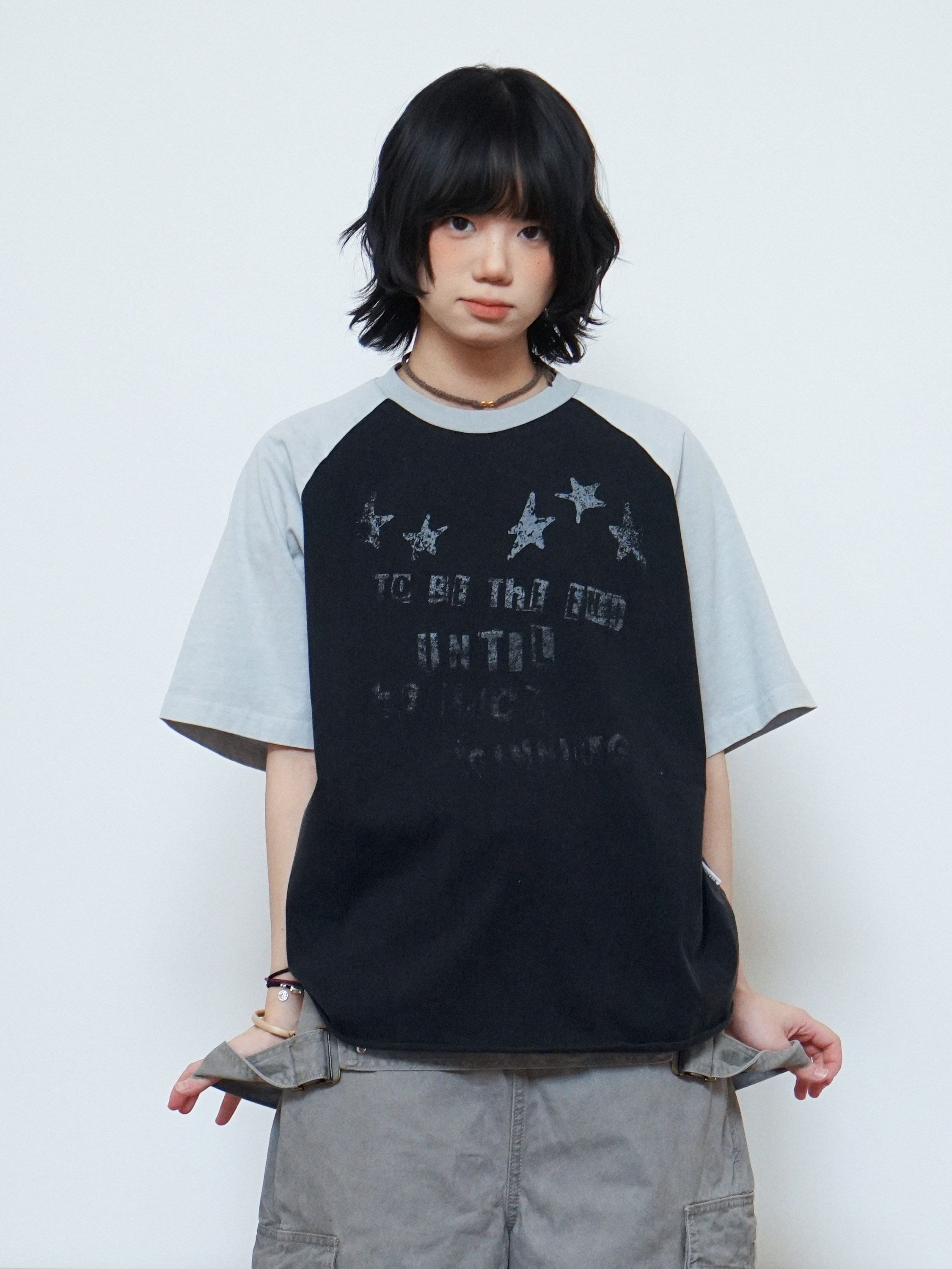 バイカラー ラグラン ヴィンテージプリント Tシャツ N6867