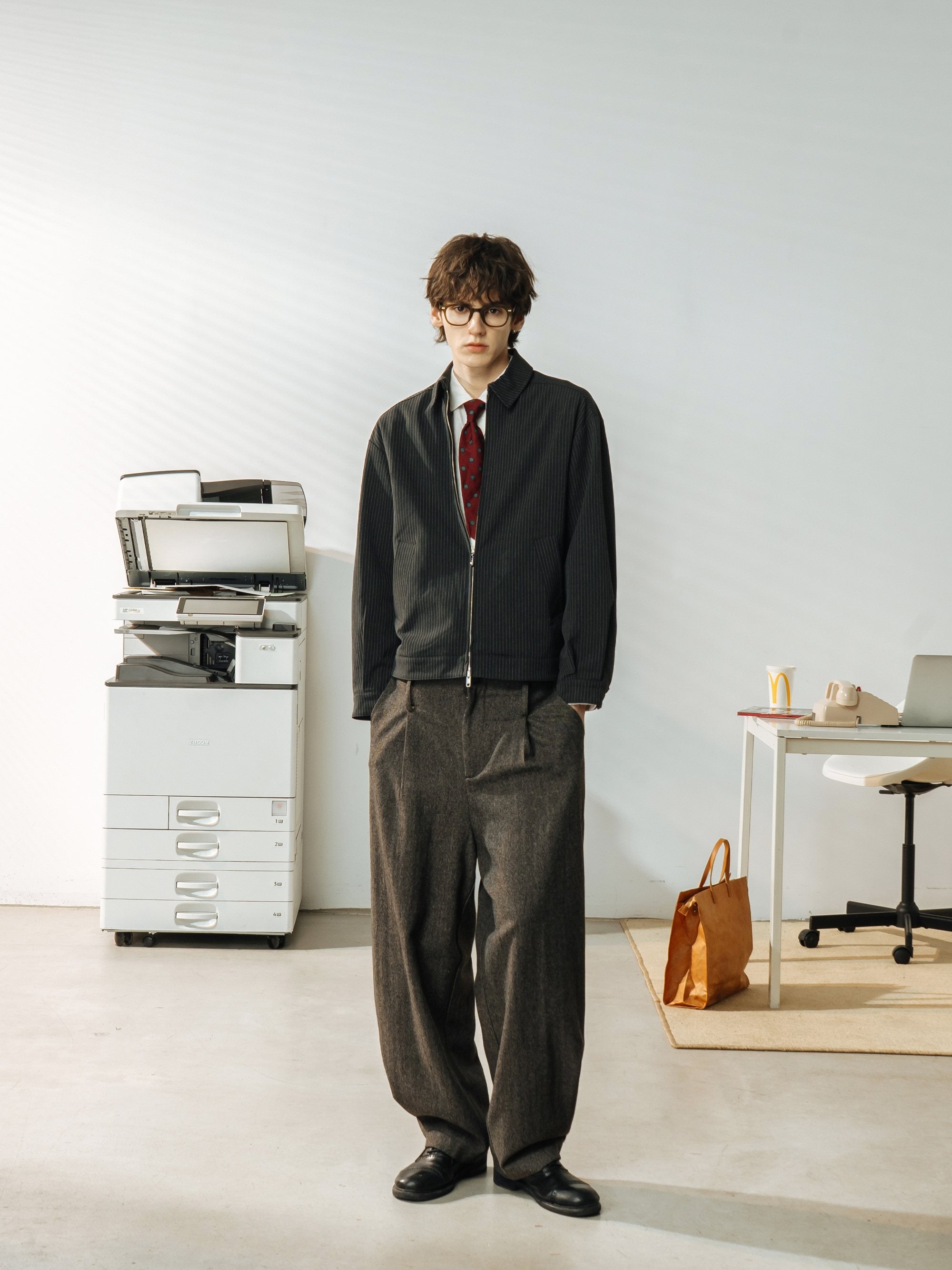 ウール混 ツイードカーブパンツ ルーズフィット N6399