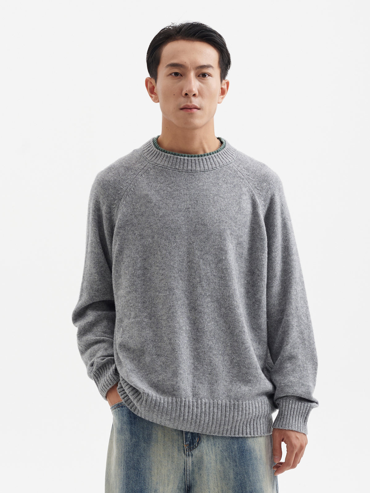 33%シープウール・ラグランスリーブ・クルーネックニット N6227