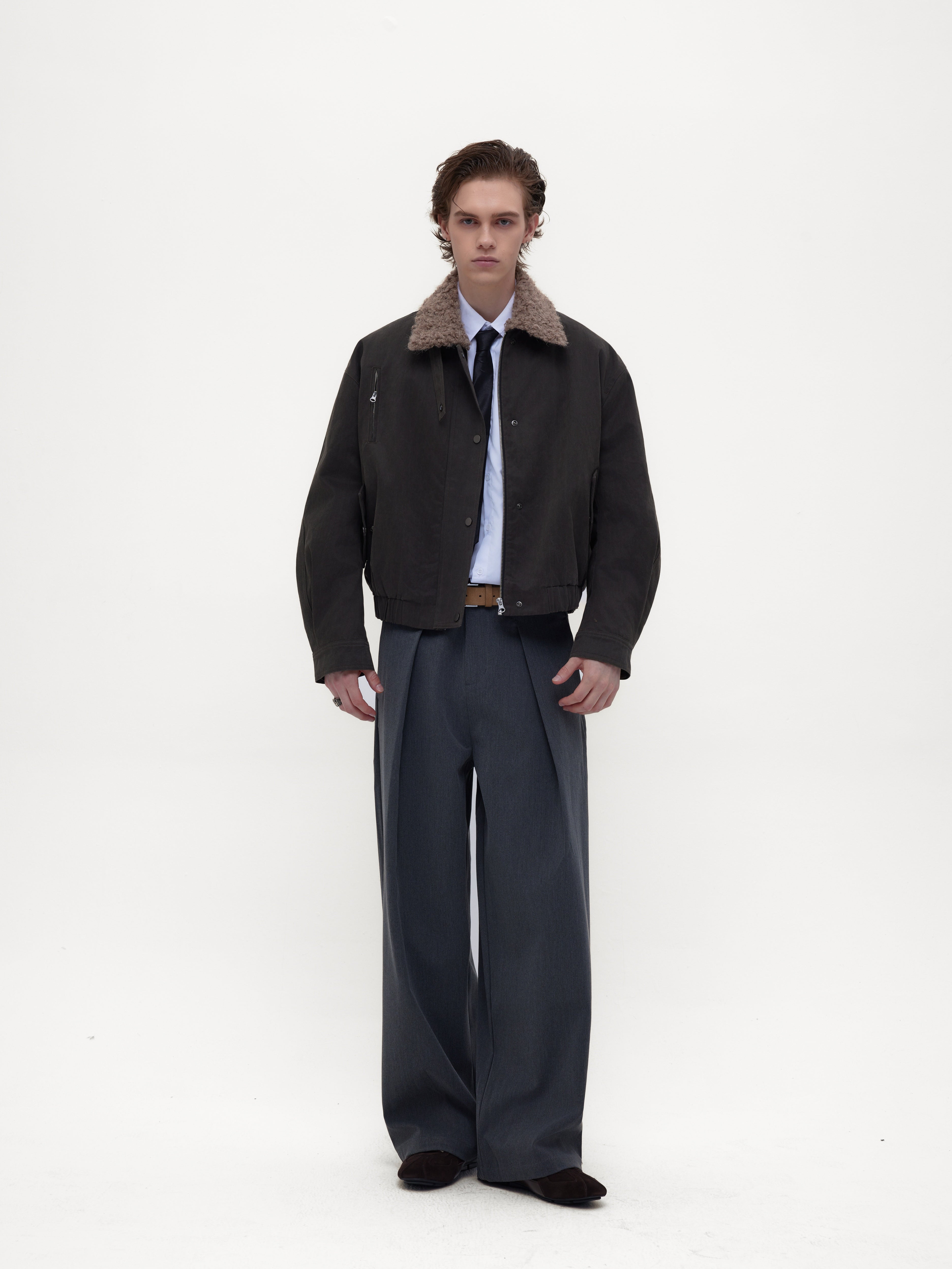 超音波キルト・ワックスド風・ボアカラー中綿ブルゾン N6201