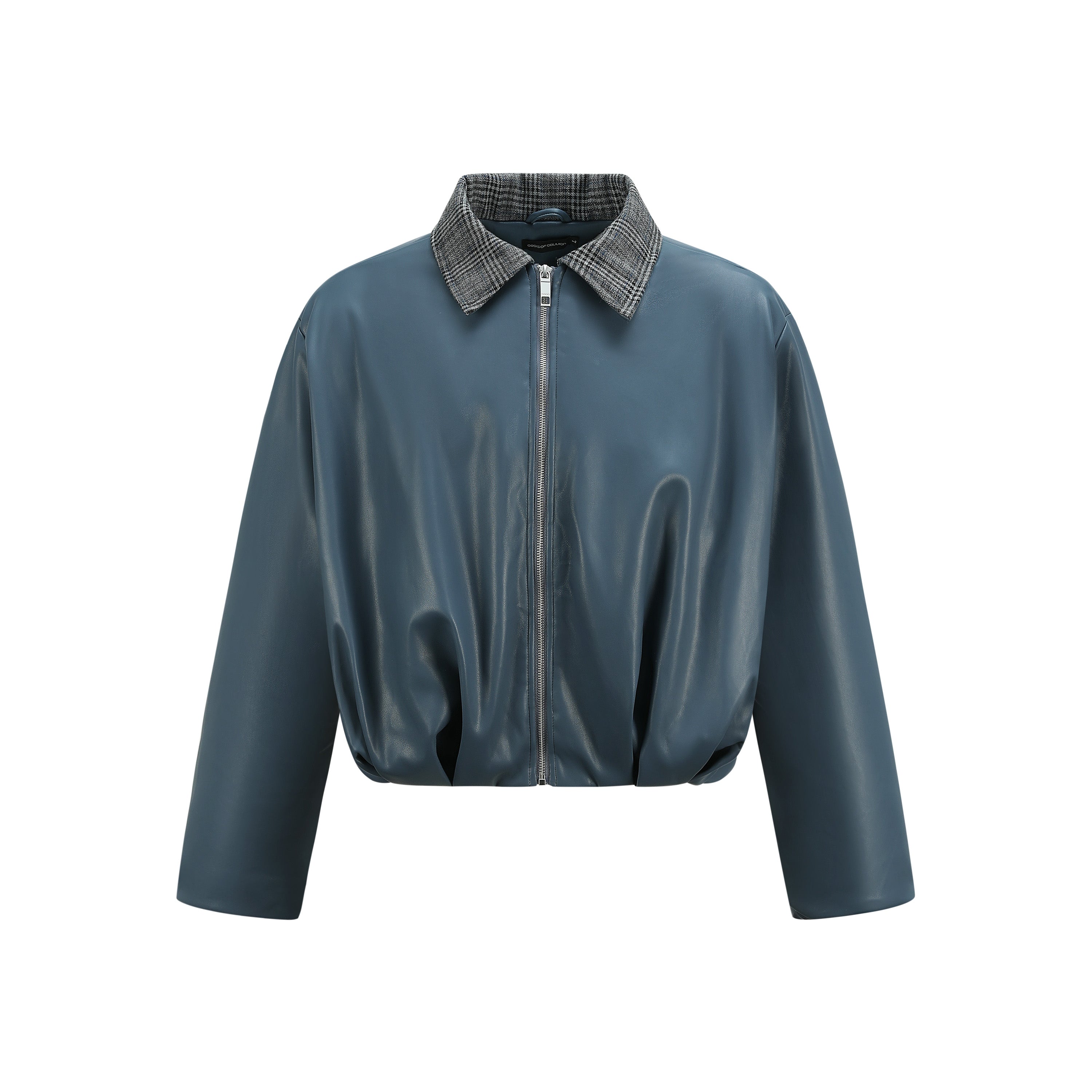 千鳥格子レザーカラー・中綿ボンバージャケット N6190