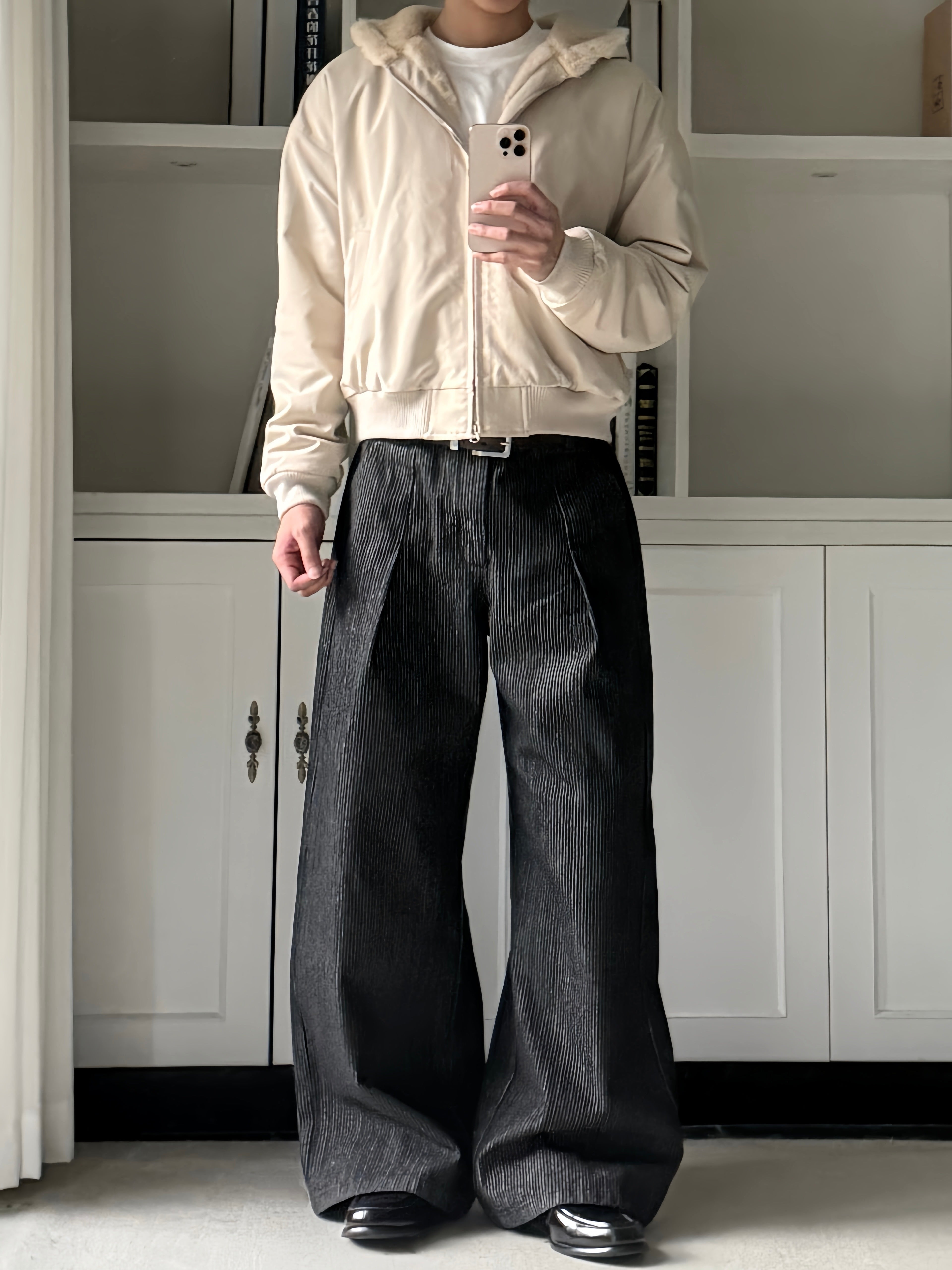 1500g仿ラビットファー裏地 フーデッド中綿ジャケット N6283