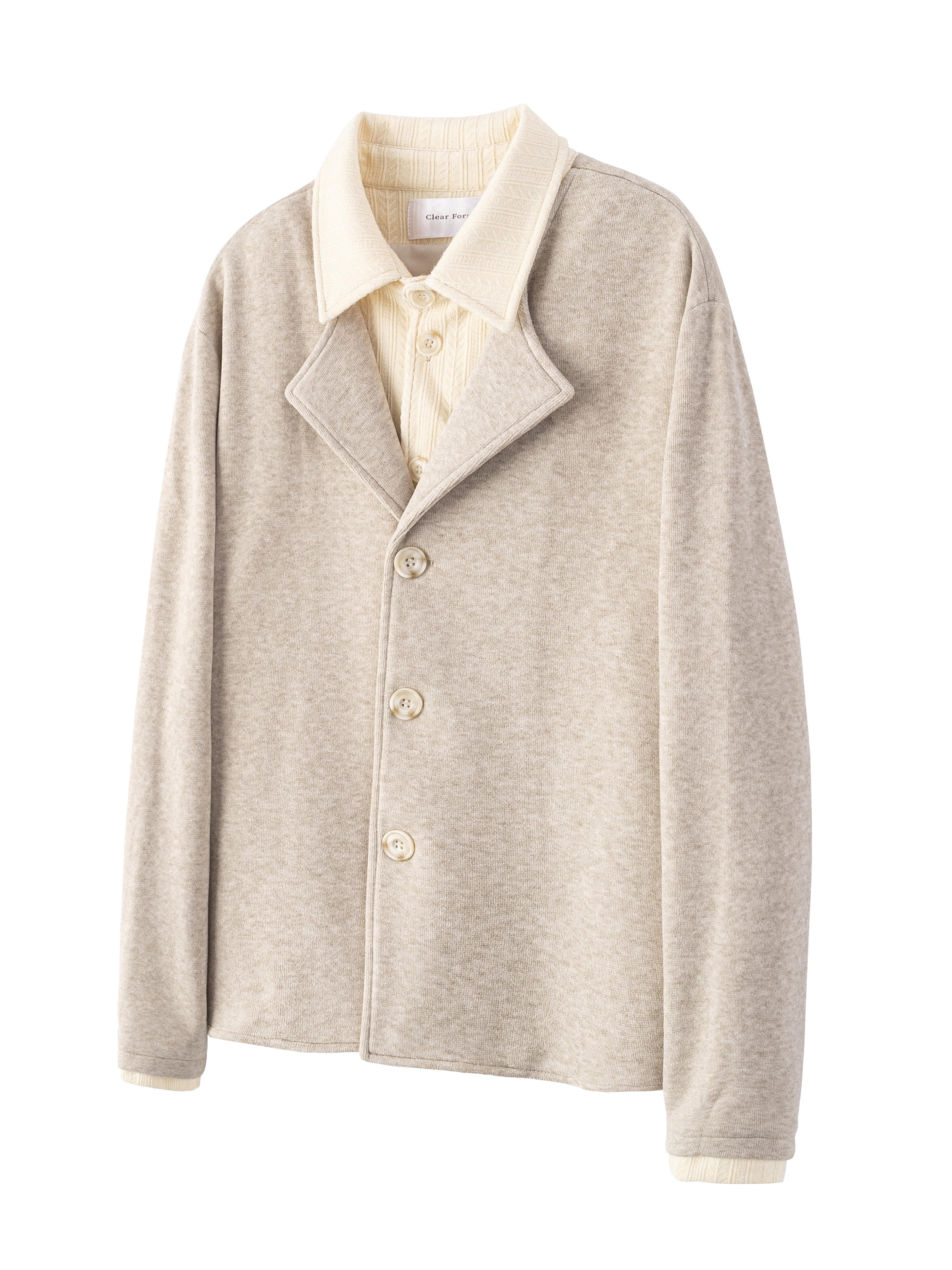 フェイクレイヤード・麦穂ジャカード・ニットカーディガン N6238