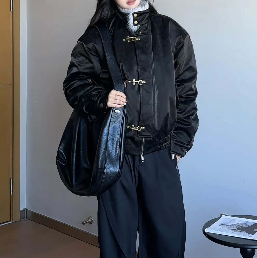 ロングファー襟パールレザー フライトバックルジャケット N6267