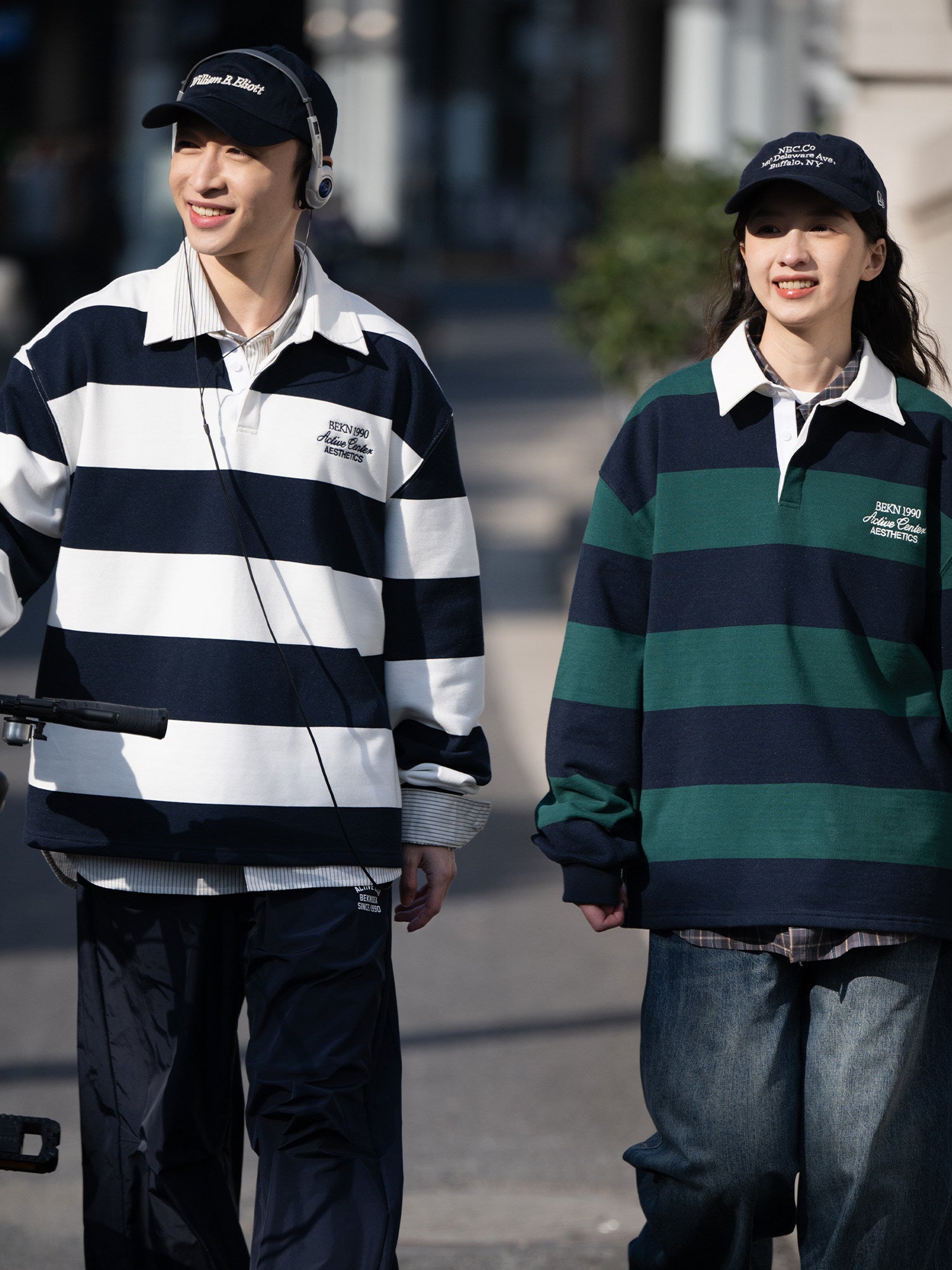 340g ボーダー ナンバリング刺繍 ポロスウェット N6830