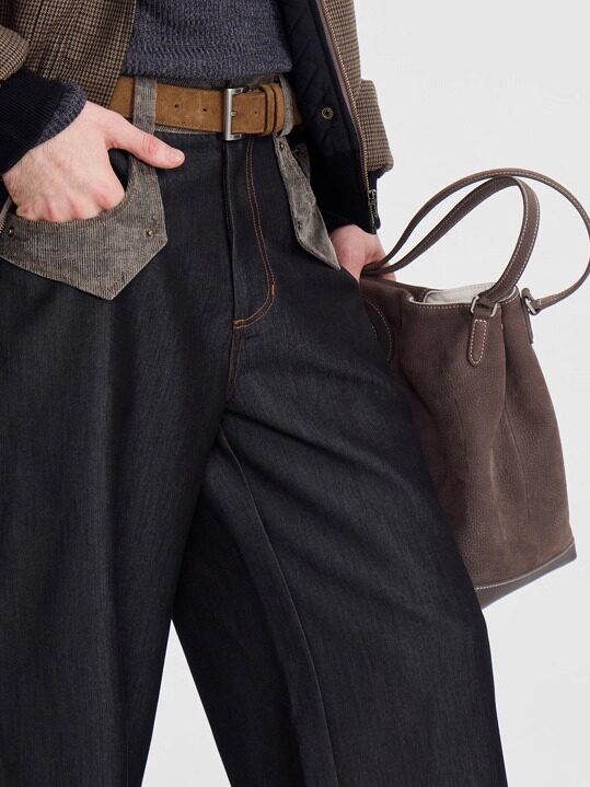 スエード切替 ワイドカーゴ デニムパンツ N6611