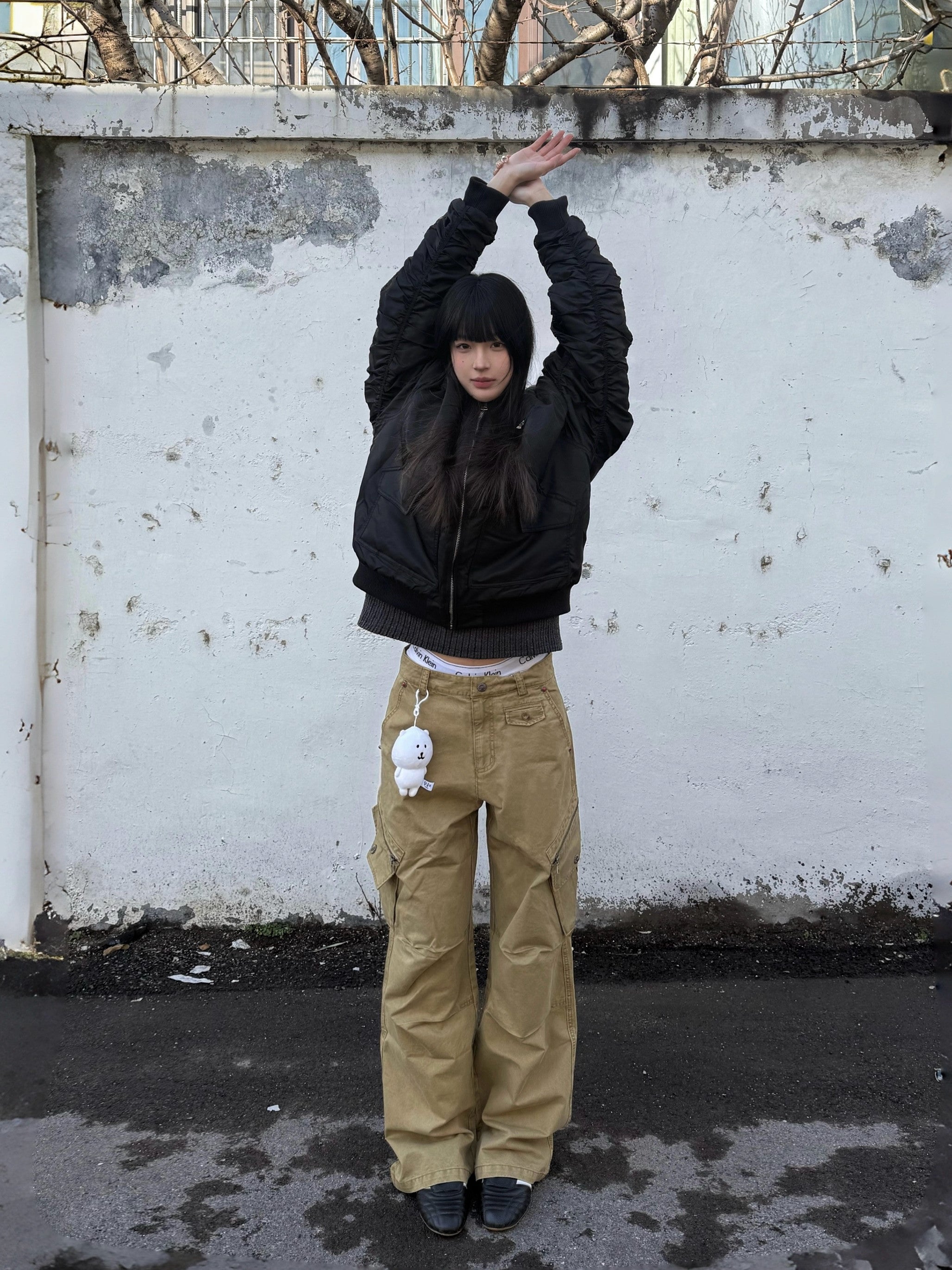 ヴィンテージウォッシュ カーキバギーカーゴ N6518