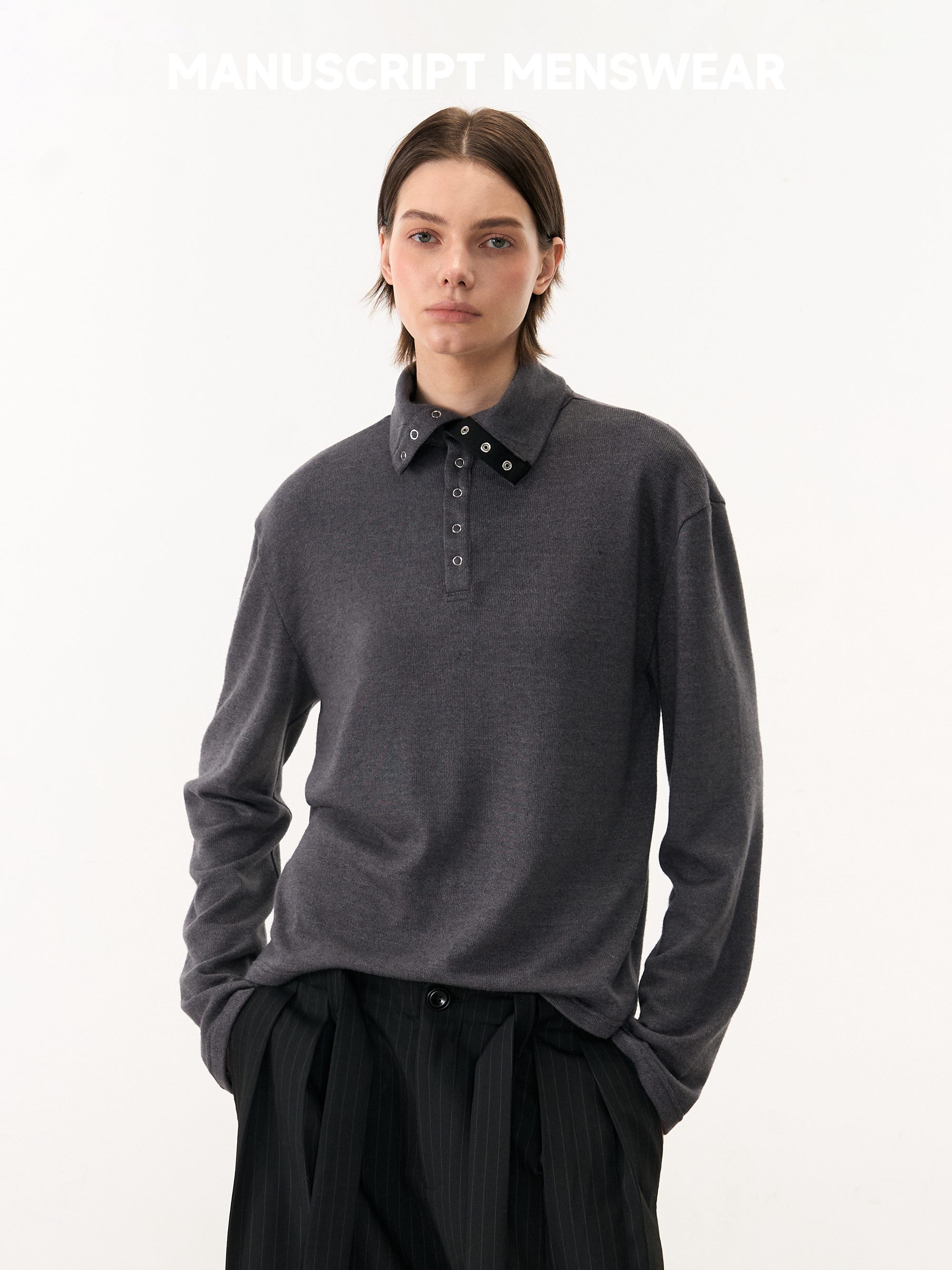 ムースタッチ 配色ハイネック ボタンロングT N6587