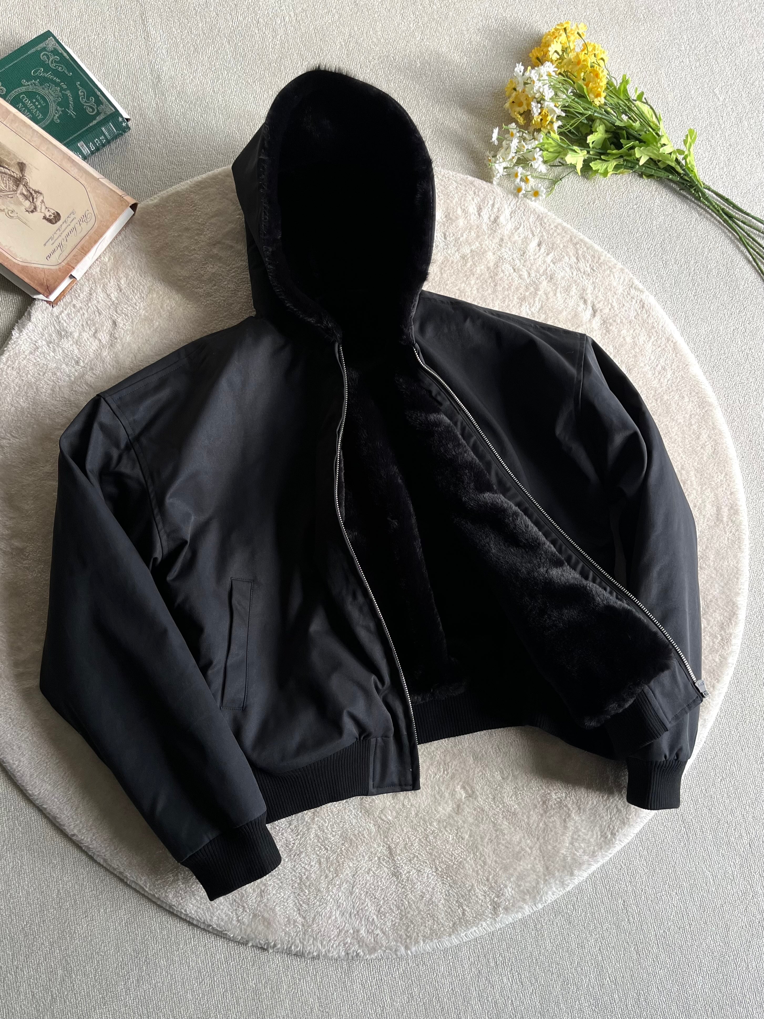 1500g仿ラビットファー裏地 フーデッド中綿ジャケット N6283