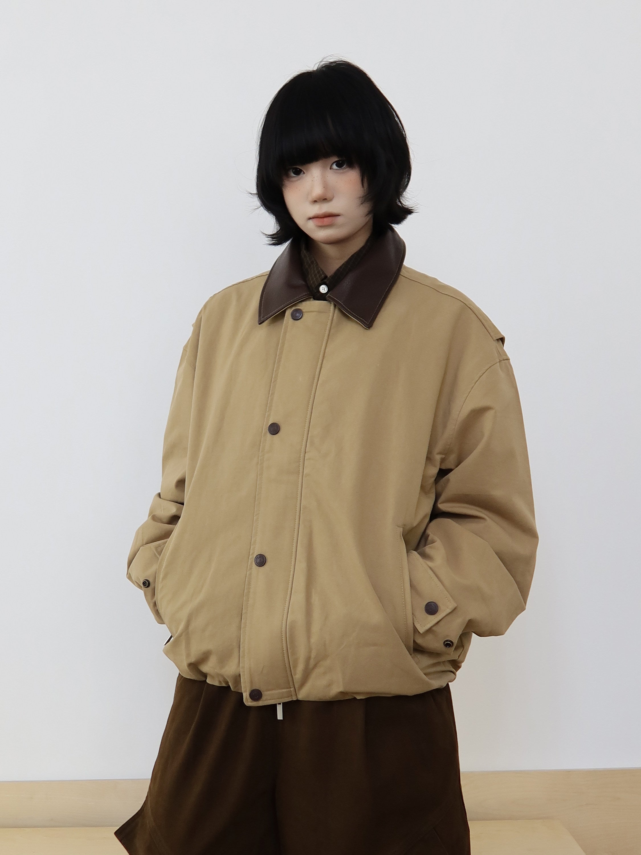 コントラストレザー襟 バーンジャケット N6496