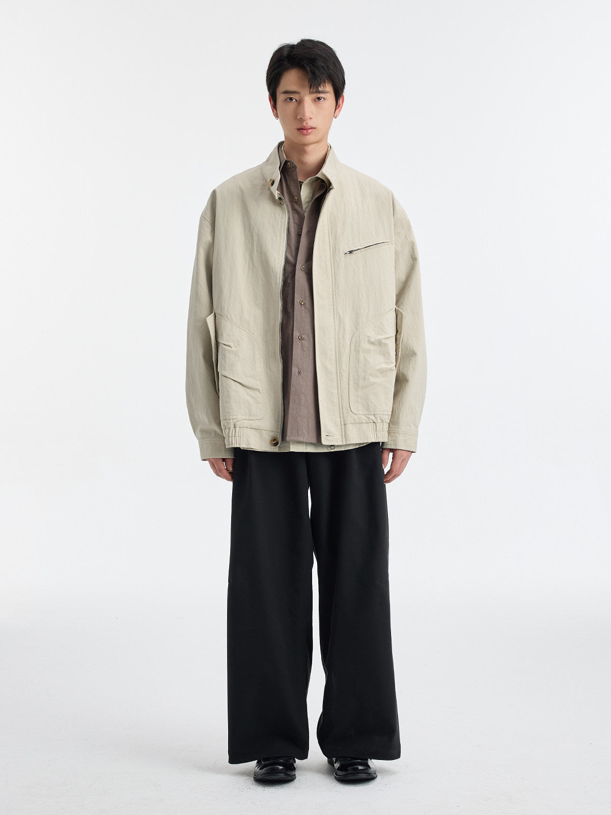 ウォッシュド 立ち襟ショート ライダースジャケット N6528