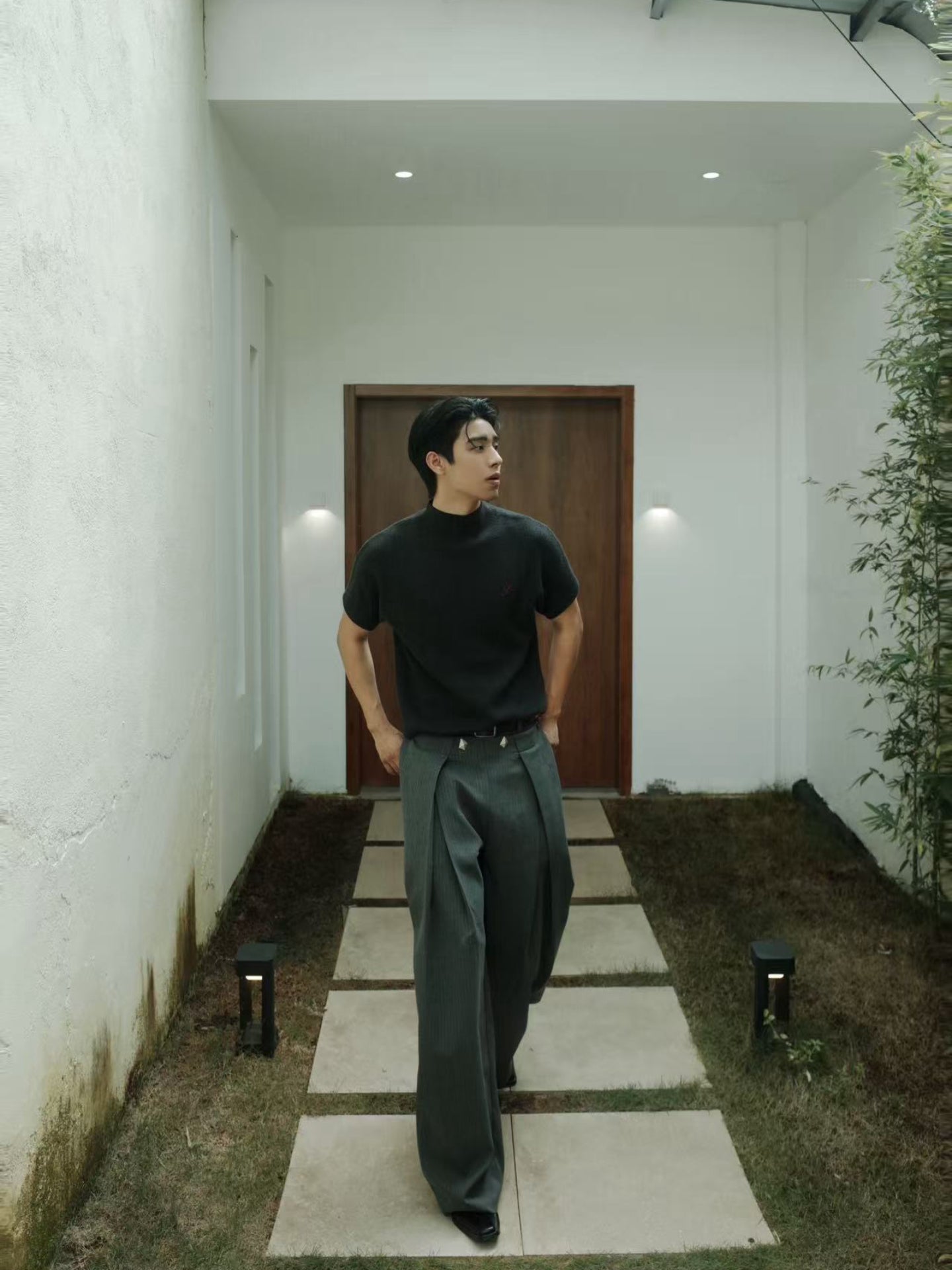 レイヤードヨーク・ツイストスネーク刺繍・ワイドパンツ N6239