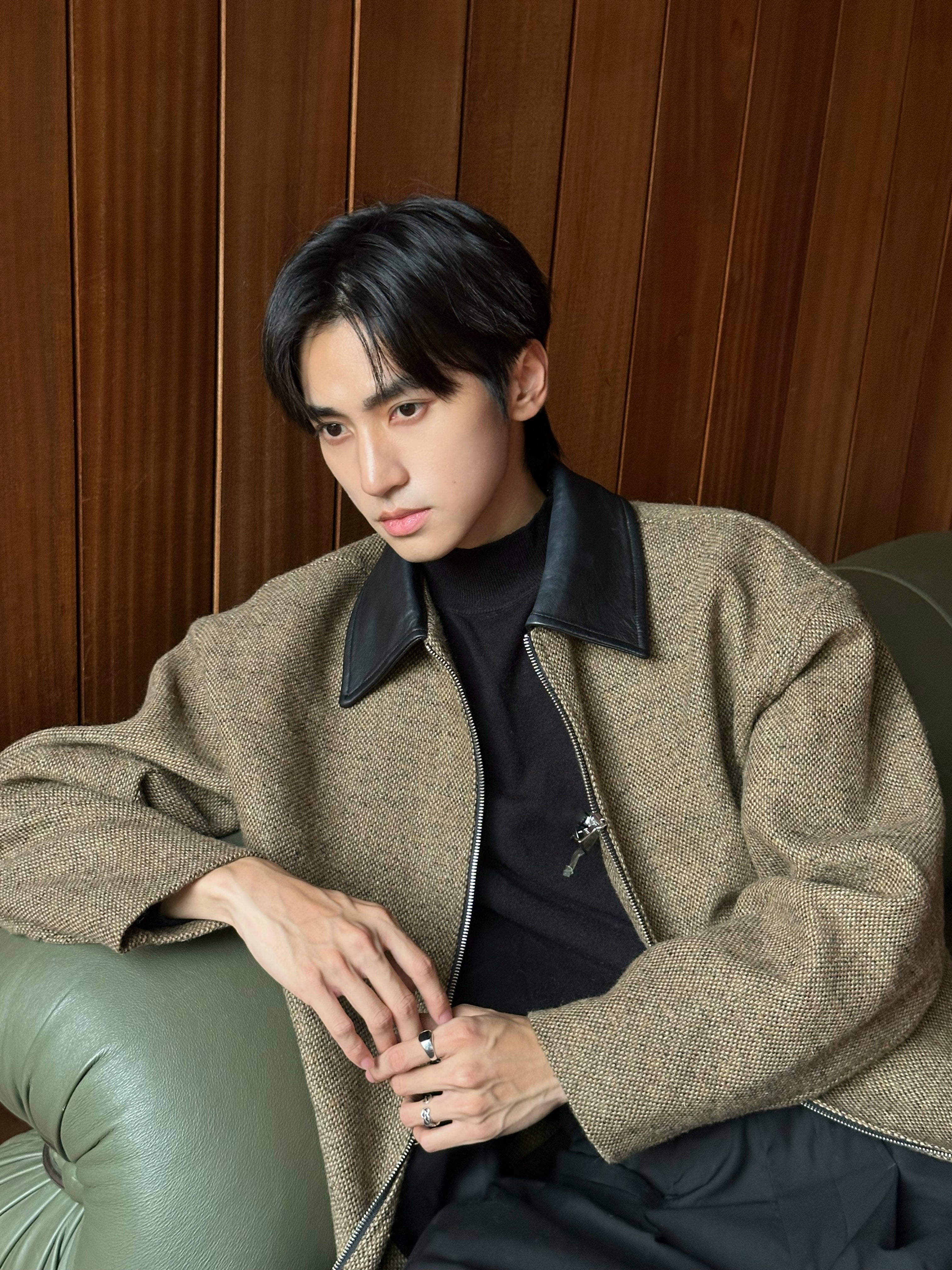 ラムレザーカラー・ドネガルツイードクロップドジャケット N6194