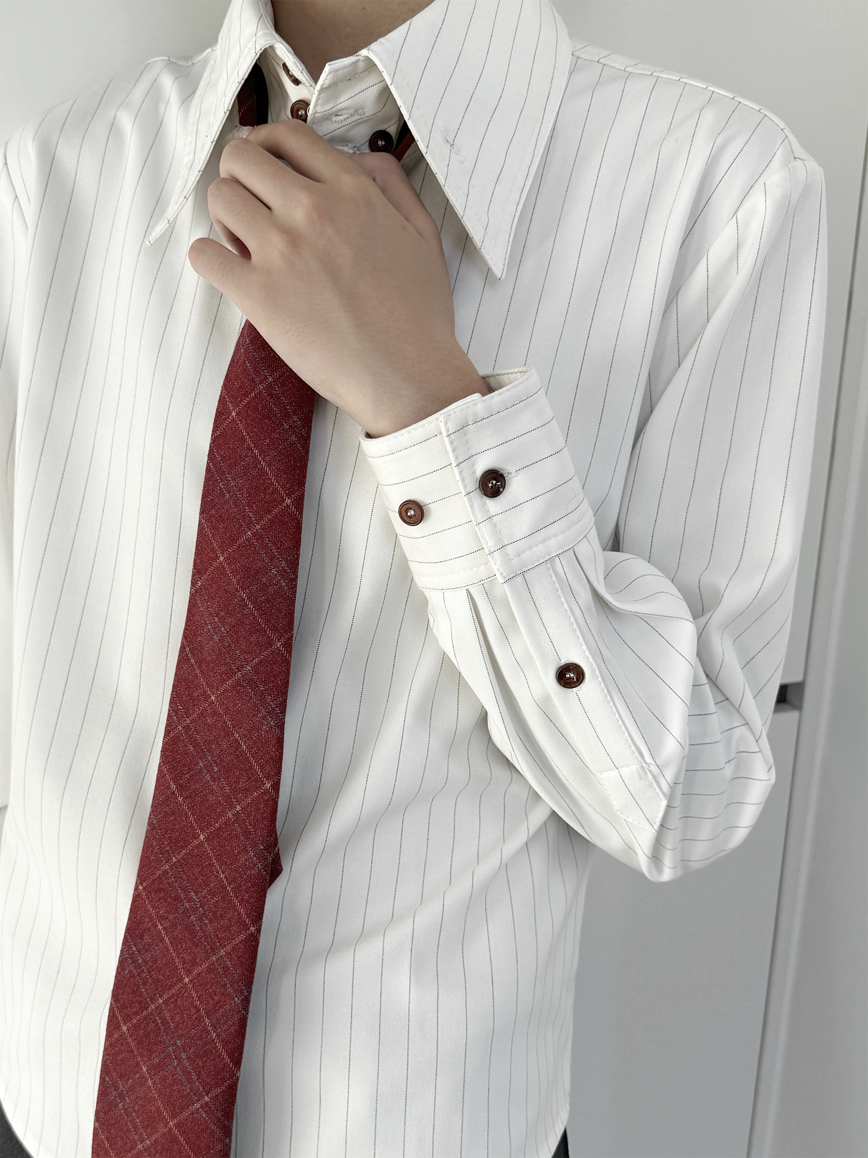 シャープカラー ストライプ 正肩フィットシャツ N6536