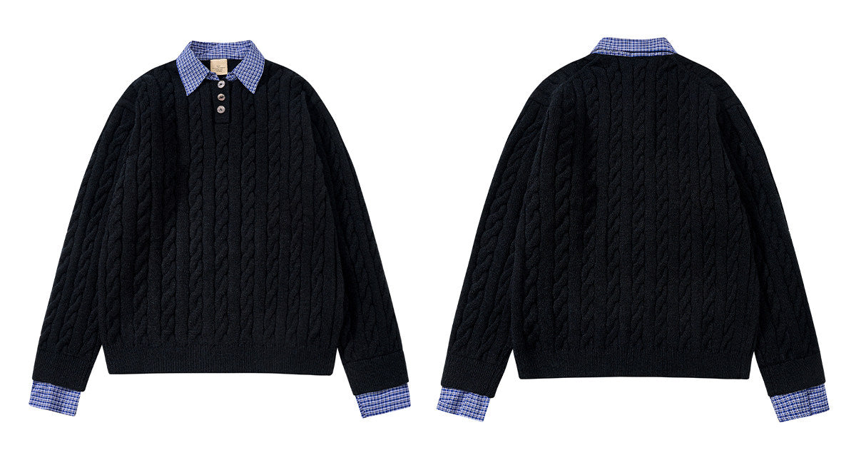 ケーブル編み レイヤードPOLOニット N6636