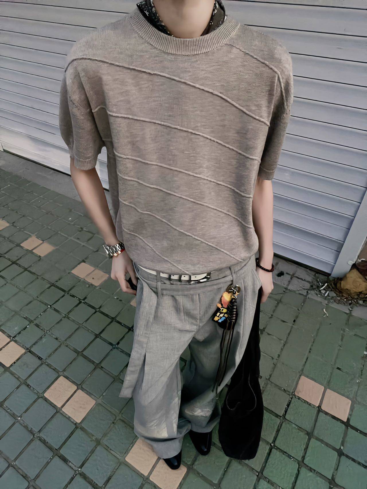 メリノウール混 スパイラルジャカード ニットTシャツ N6870