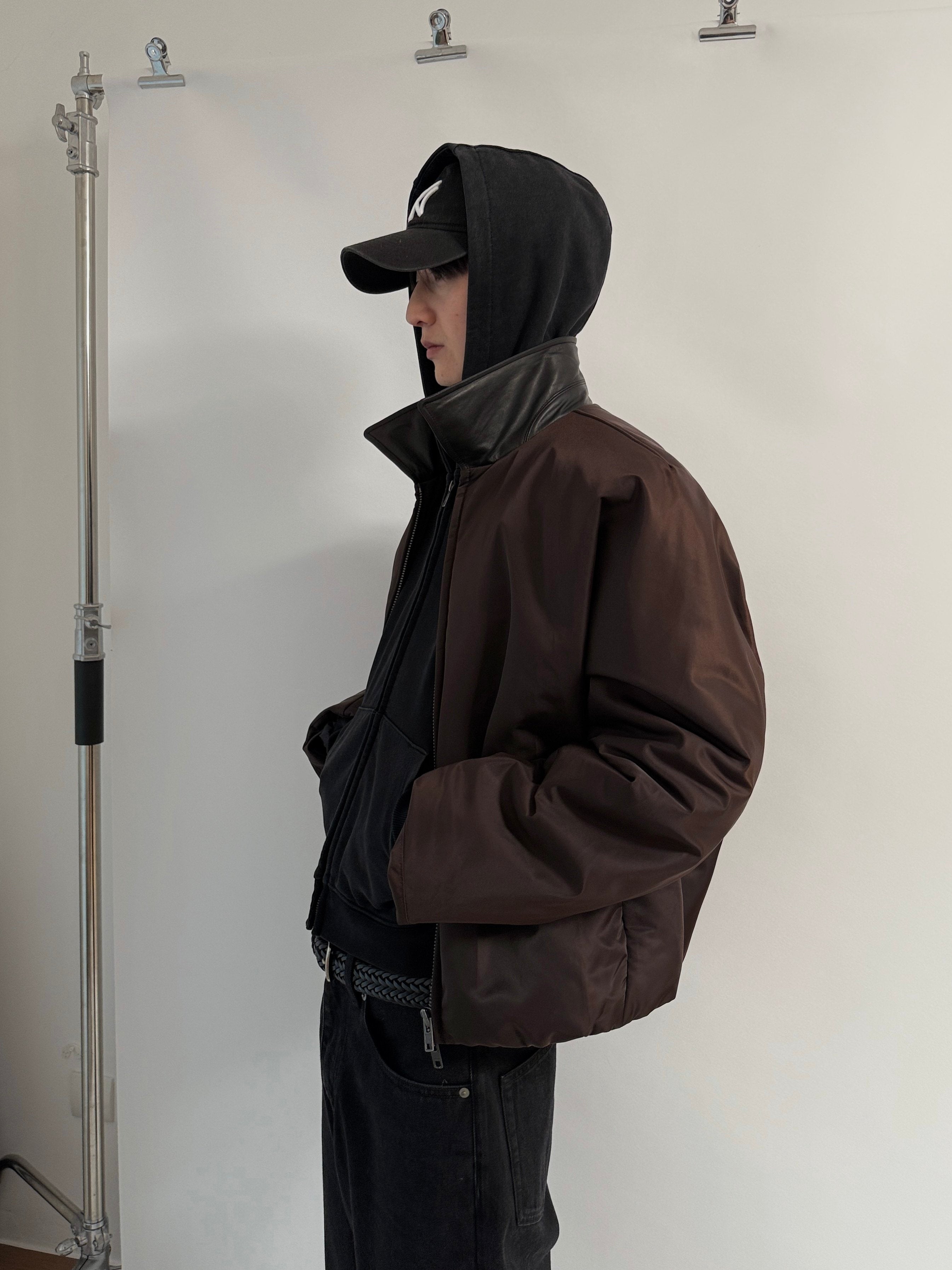 レザーカラー 解構パデッド ナイロンブルゾン N6462