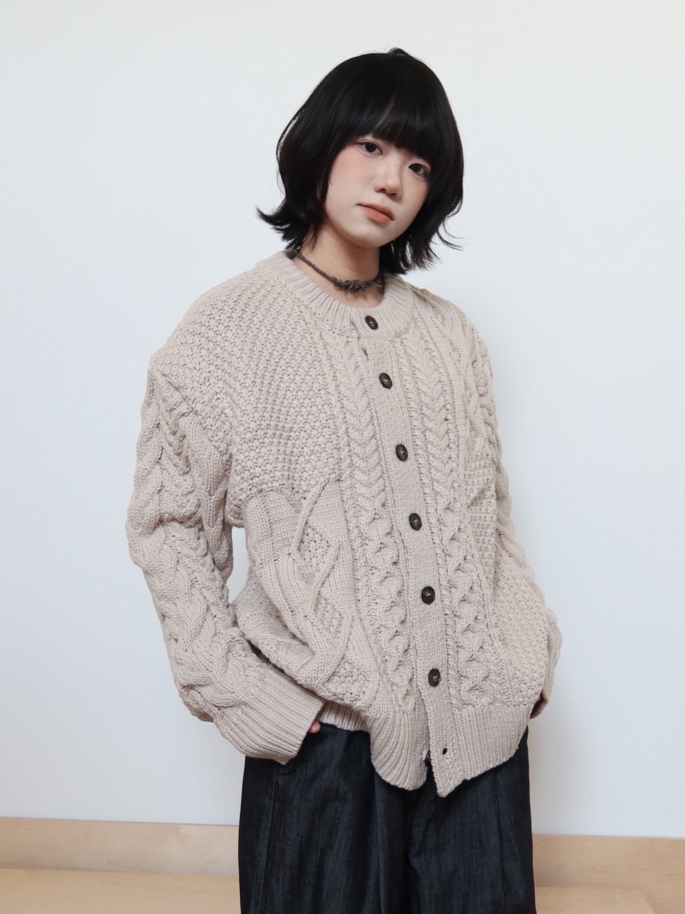 オールドマネー ケーブル編み ルーズニットカーディガン N6409