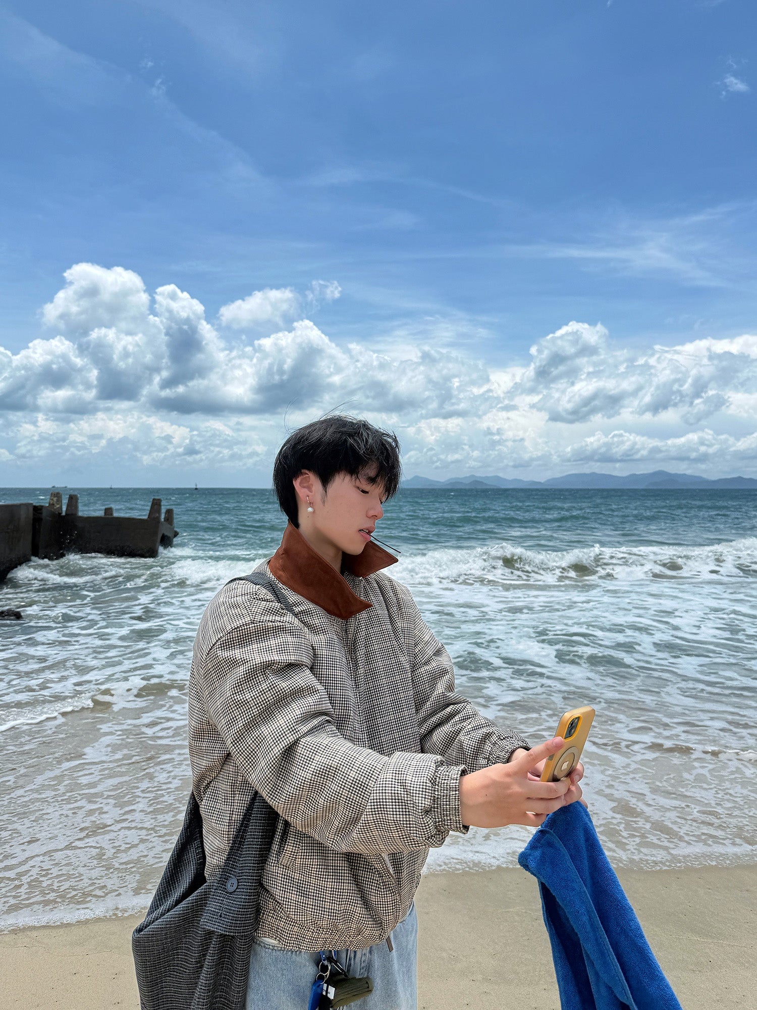 スエード襟・ミンクタッチニット・ハリントン N6105