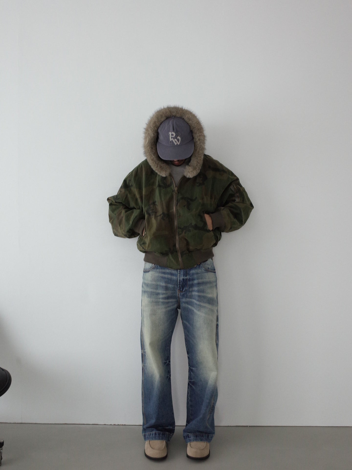 ウォッシュドカモ&ボア・リバーシブル・フーデッドボンバー N6196