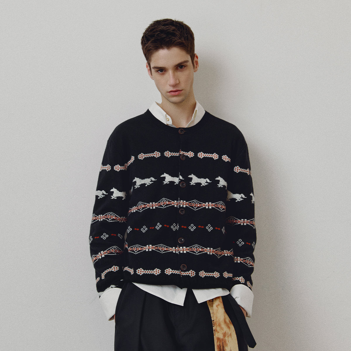 アイスランド柄ジャカード 果実釦ウールカーディガン N6219