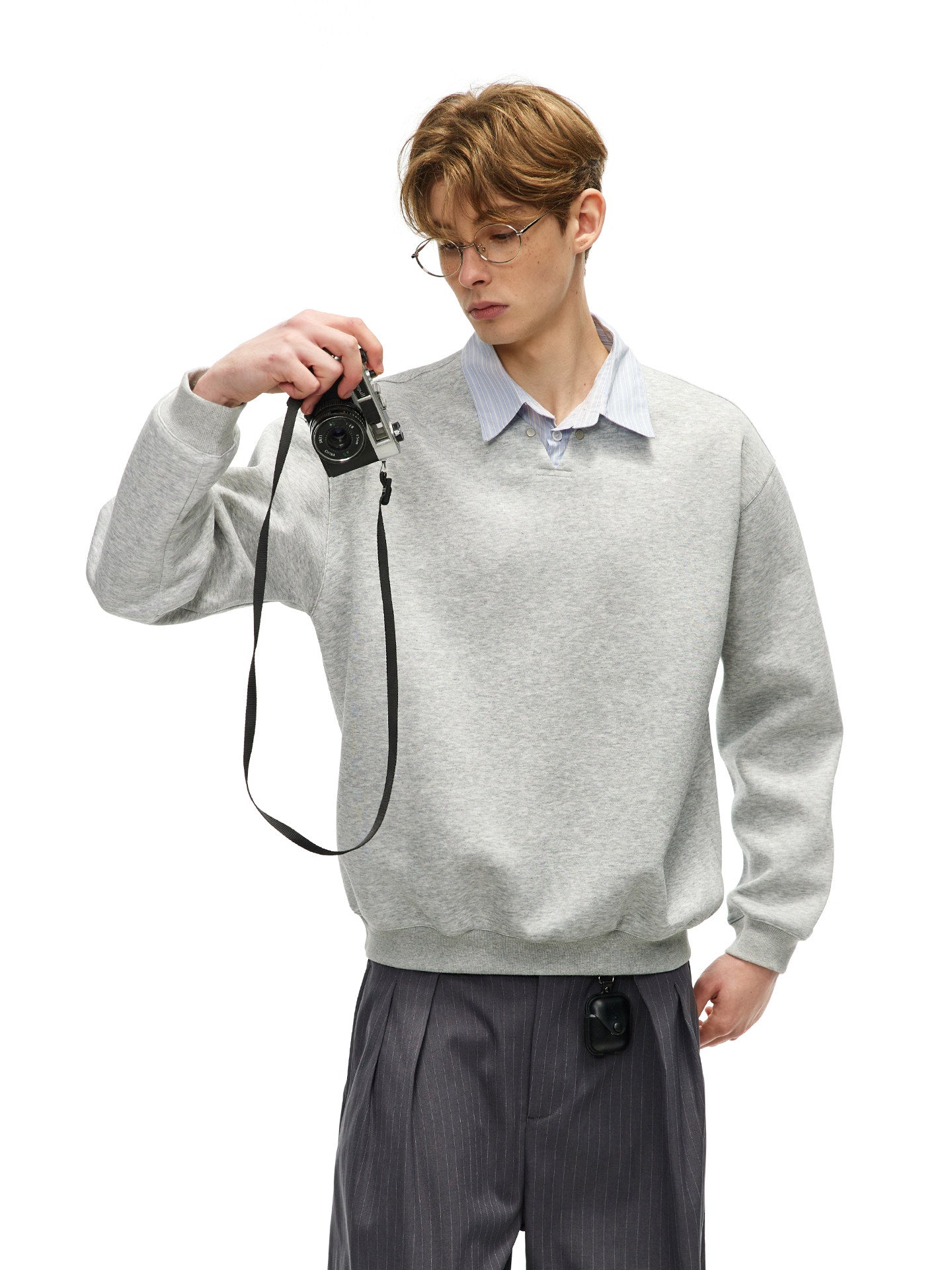 レイヤード風 シャツカラースウェット N6797