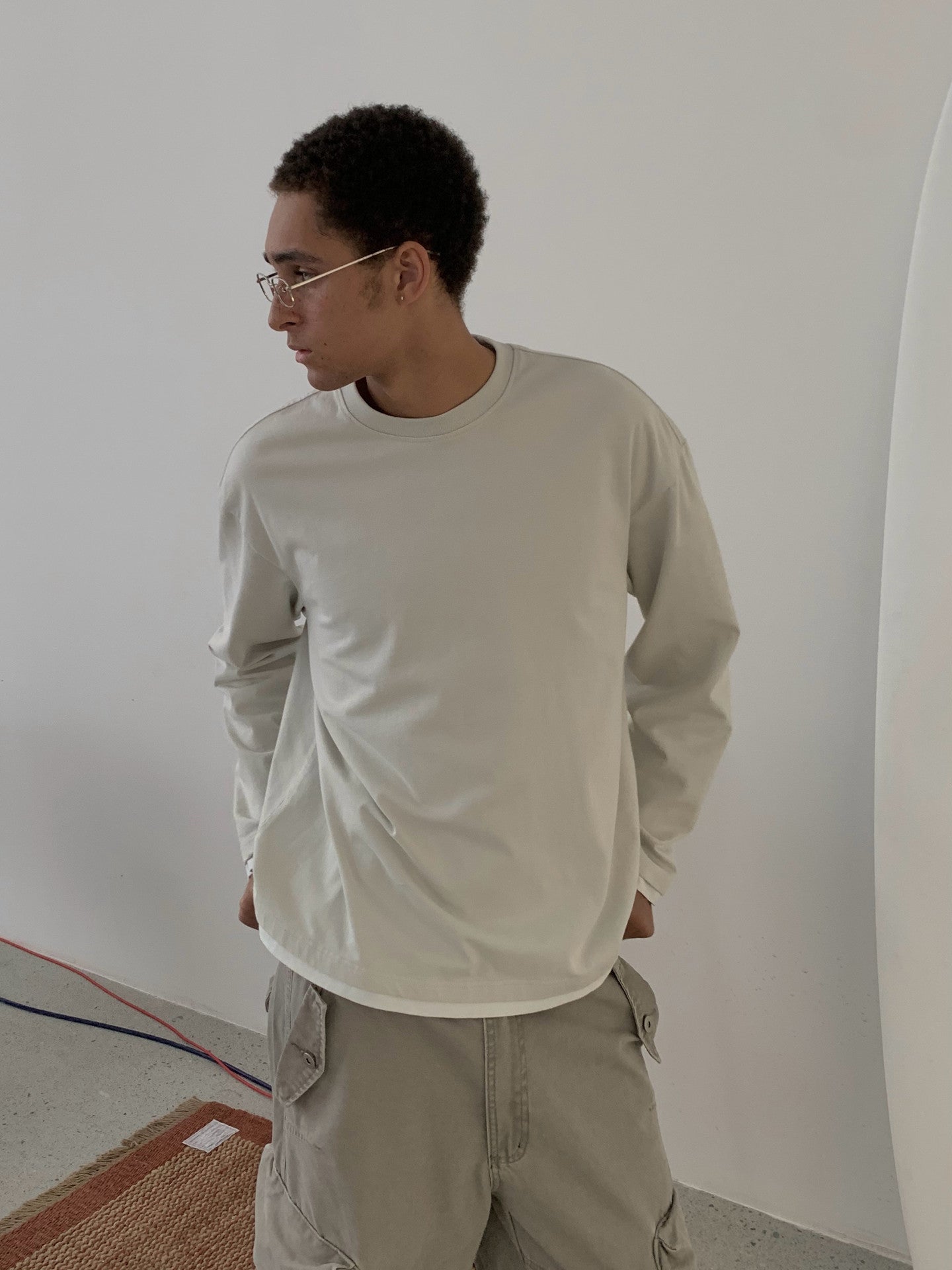 ヘビーコットン配色レイヤード長袖Tシャツ N7257