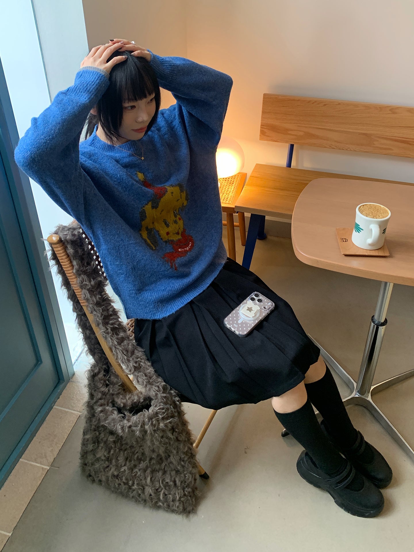 レトロ犬グラフィック ルーズフィットニットセーター N6278