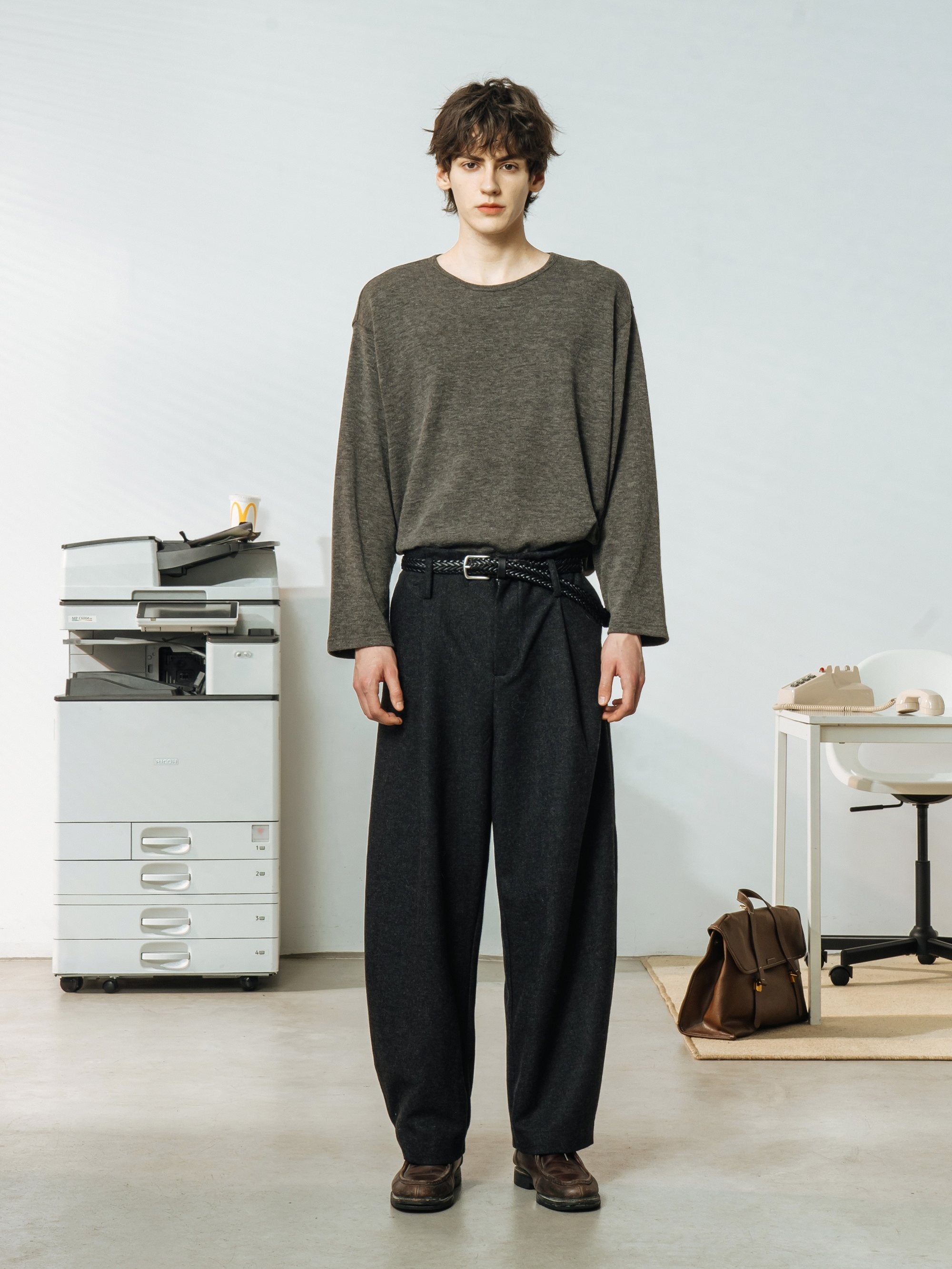 ウール混 ツイードカーブパンツ ルーズフィット N6399