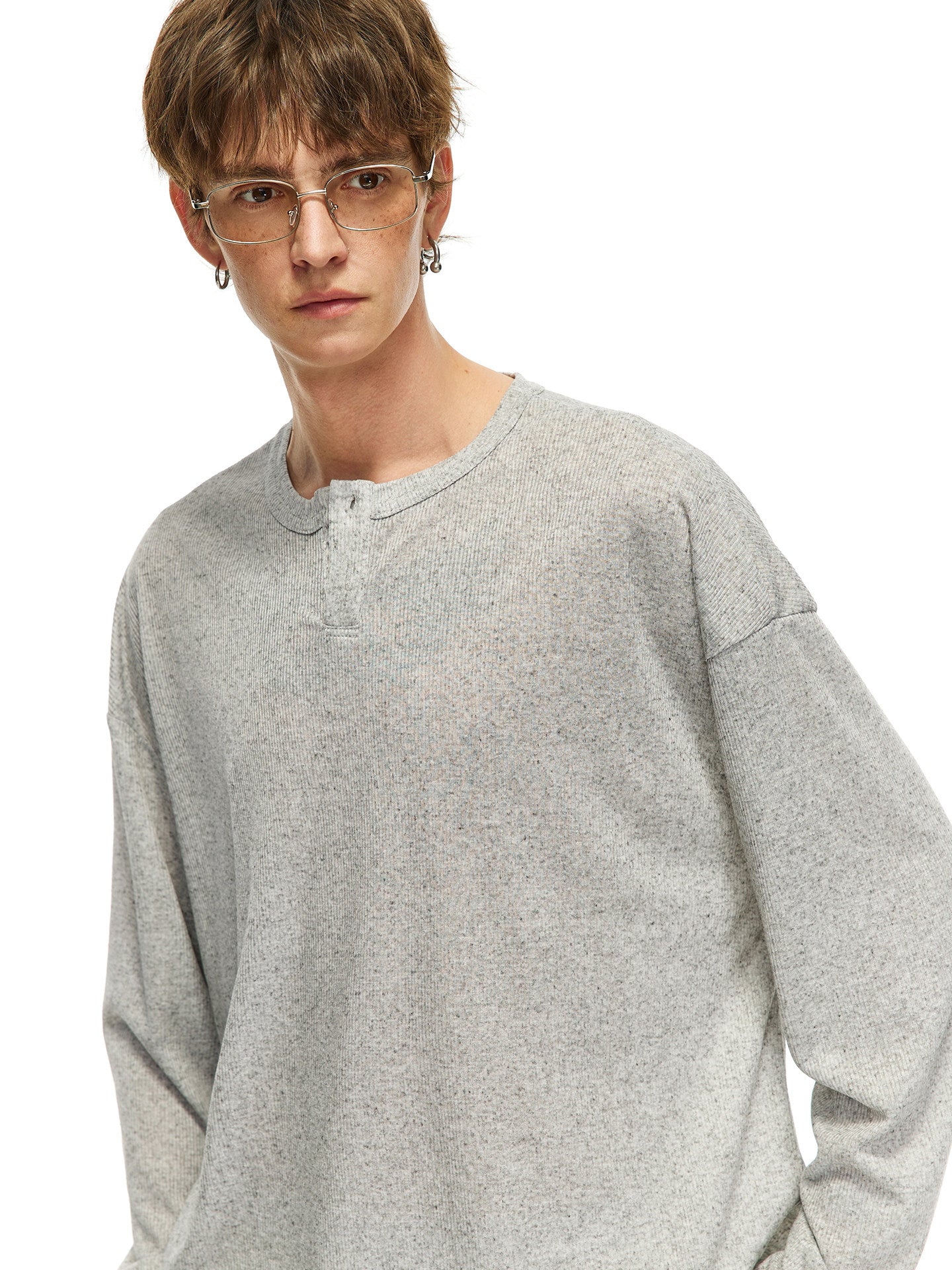 リネン混 ヘンリーネック ロングスリーブカットソー N6803