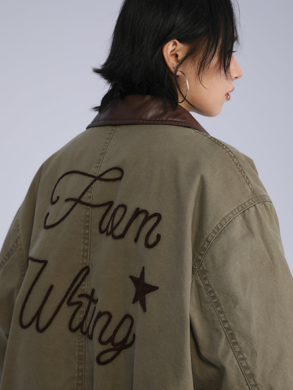 レザー襟ウォッシュドコットン・中綿ショートジャケット N6165