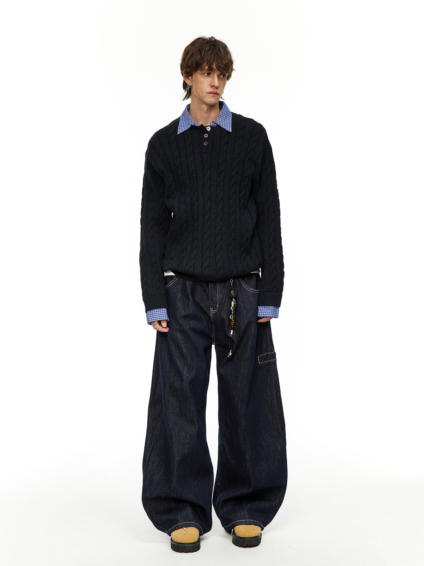 ケーブル編み レイヤードPOLOニット N6636