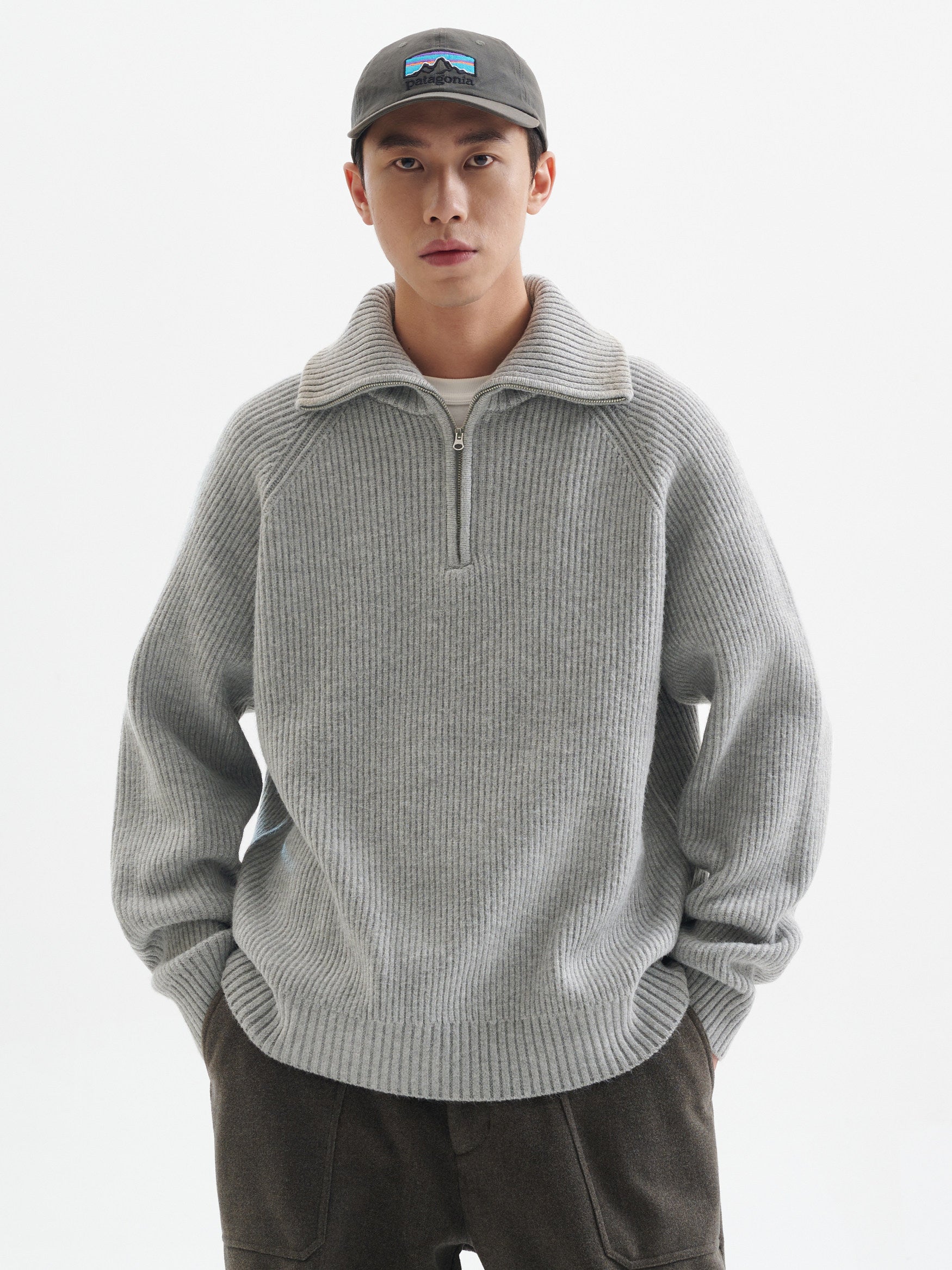 ハーフジップ ハイネック レトロニットプルオーバー N6371