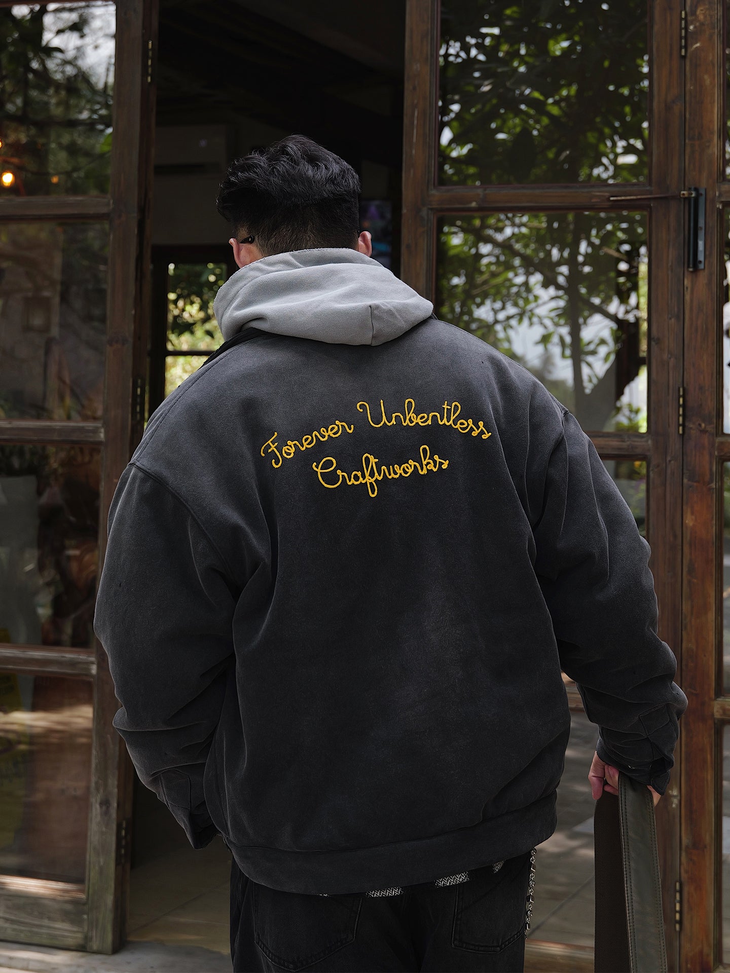 ヴィンテージ加工 刺繍入り 中綿スウェットジャケット N6258