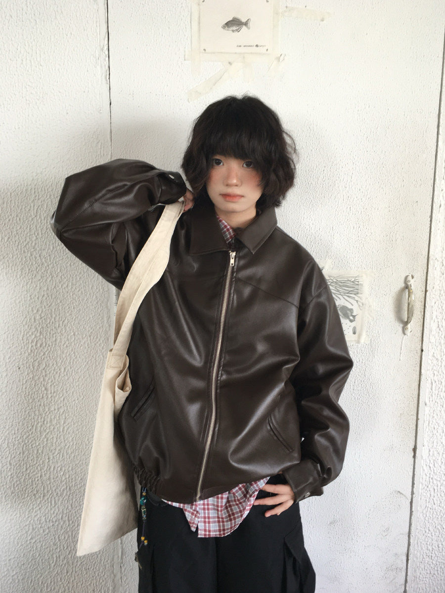 メラードブラウン PUレザー クリーンフィットジャケット N6547