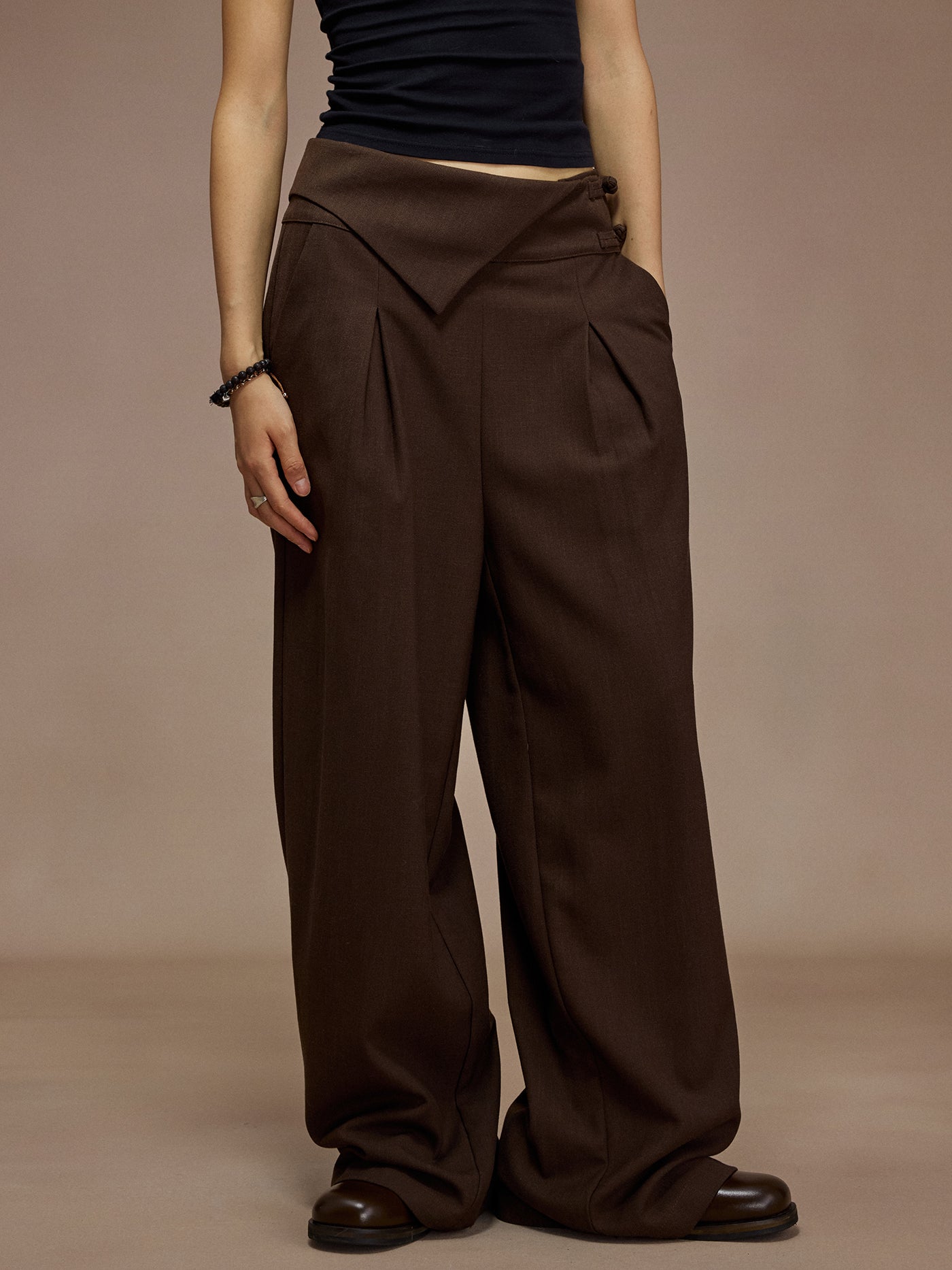 フロッグボタン・アシンメトリーウエスト・ワイドスラックス N6208