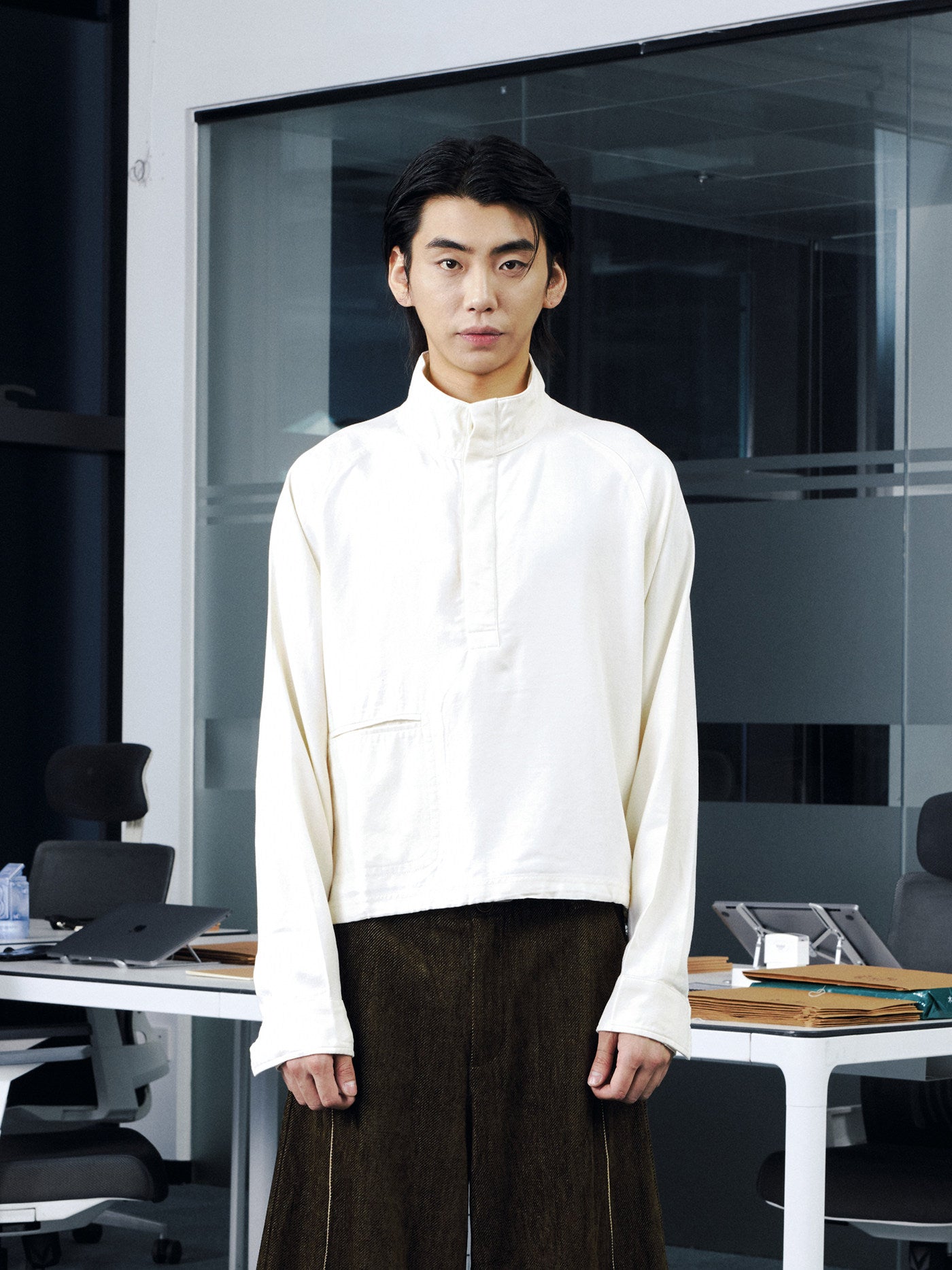 テンセル オープンカラーロンT N6645