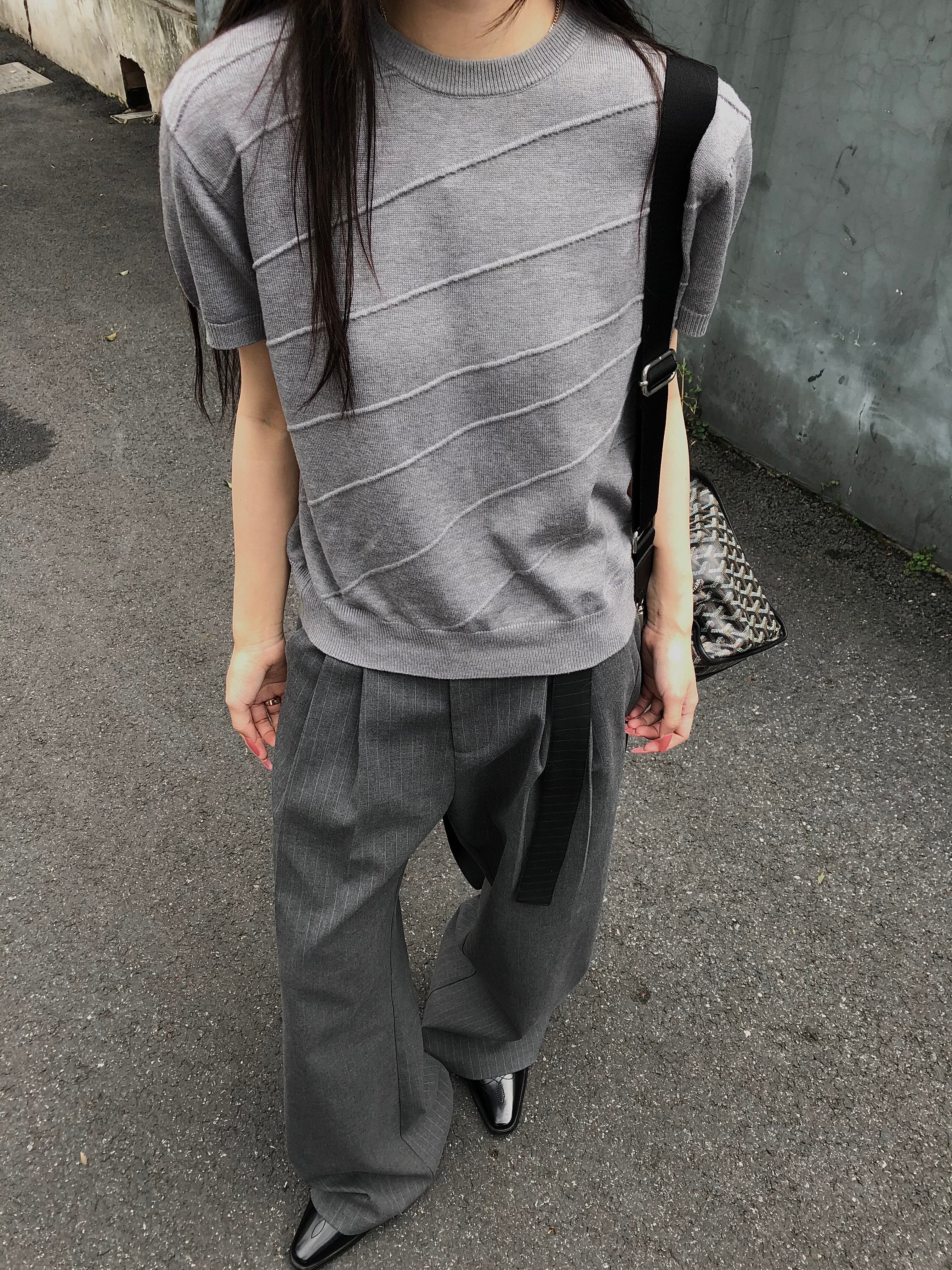 メリノウール混 スパイラルジャカード ニットTシャツ N6870