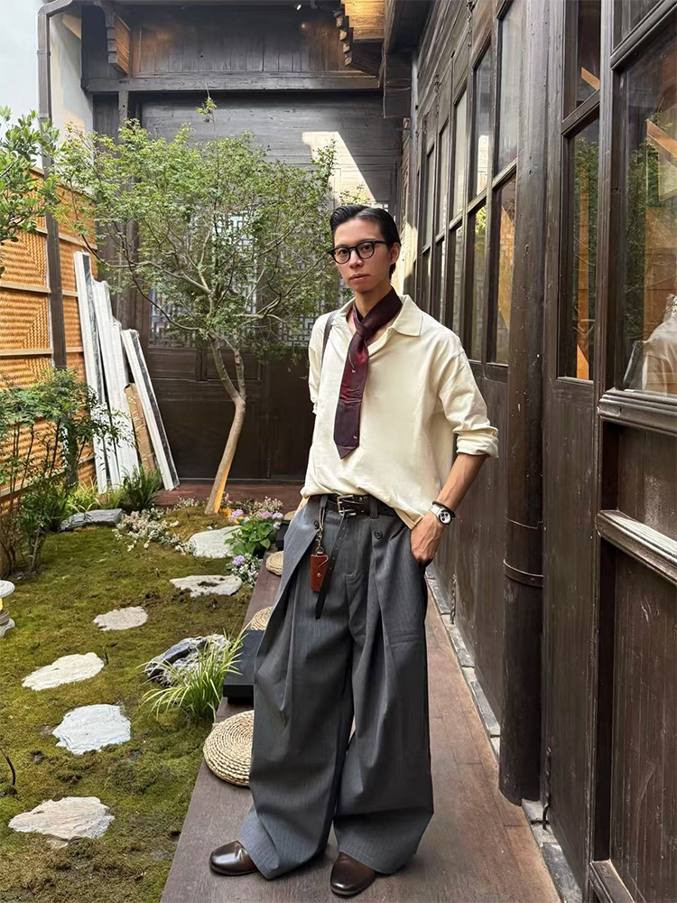 ピンストライプ Aライン ワイドスラックス N6625