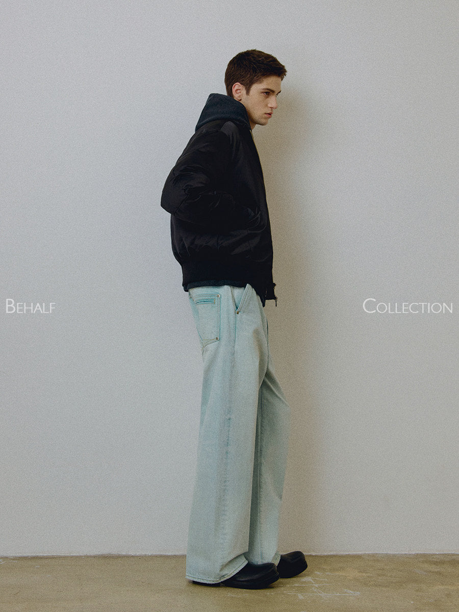 BEHALF クリームアイスブルー ワイドストレートデニム N6604