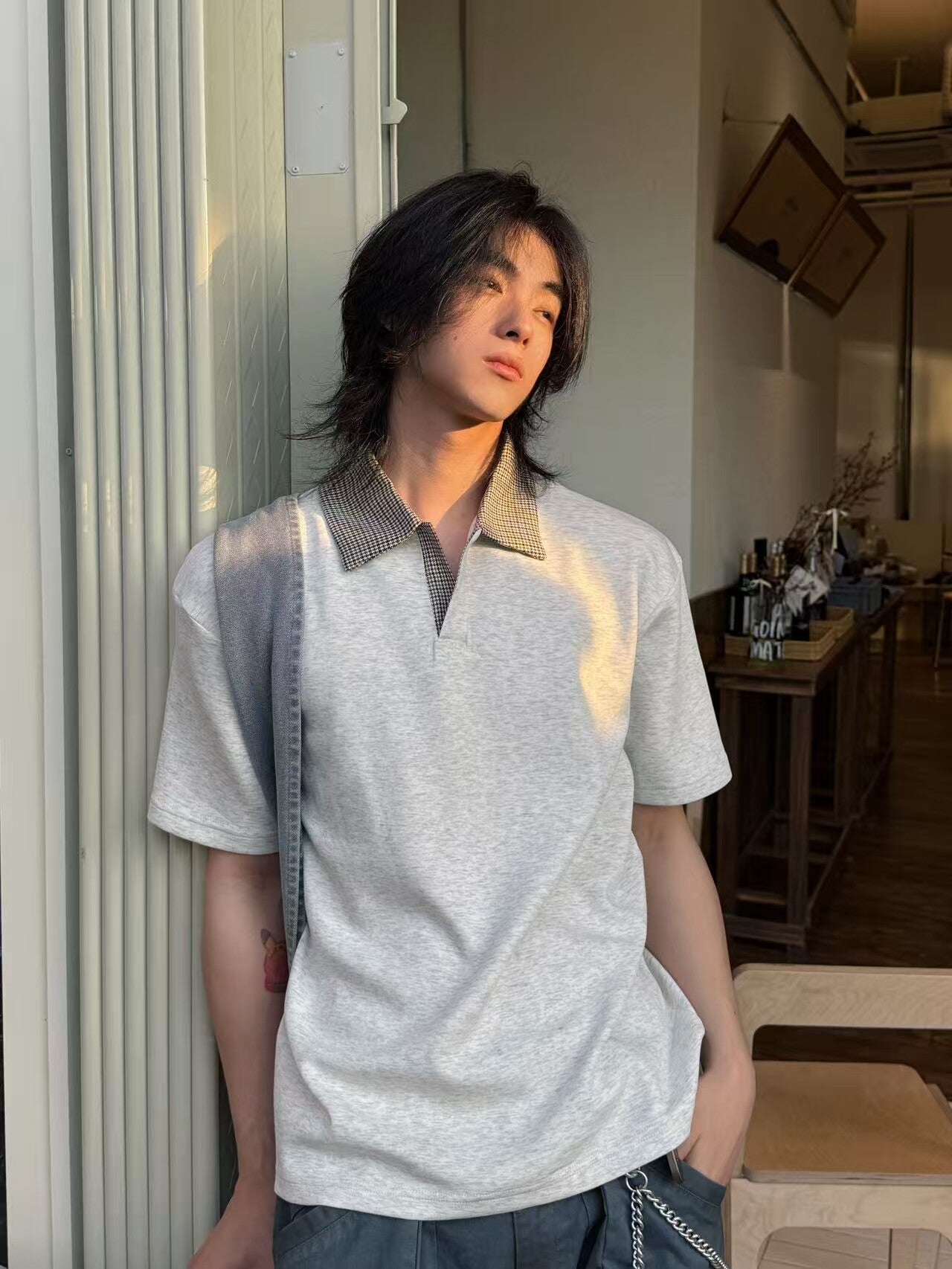 千鳥格子 切替 アイスタッチ ポロTシャツ N6834